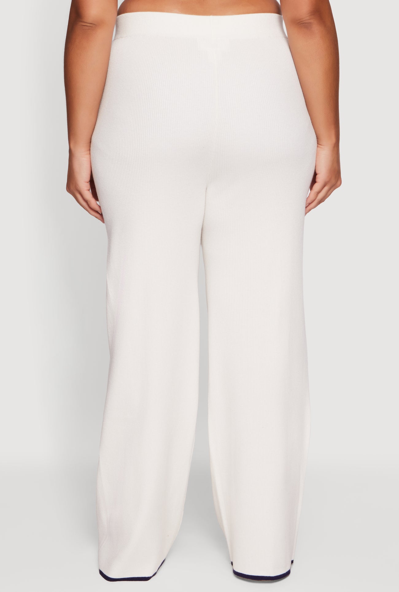 Plus Size Rib Knit Pull On High Waisted Wide Leg Pants