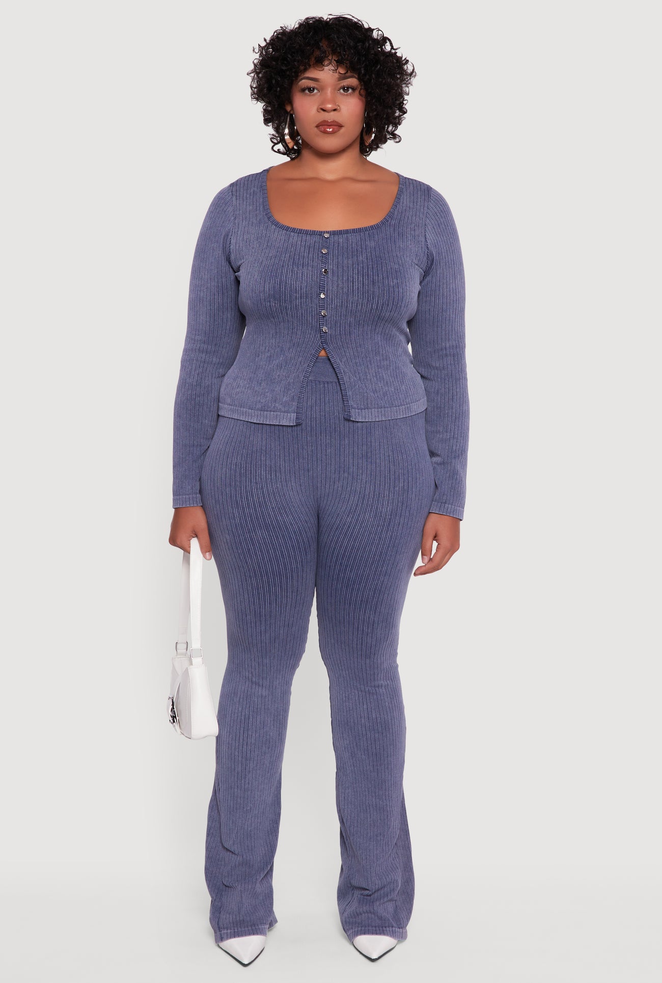 Plus Size High Waisted Ribbed Knit Bootcut Leggings