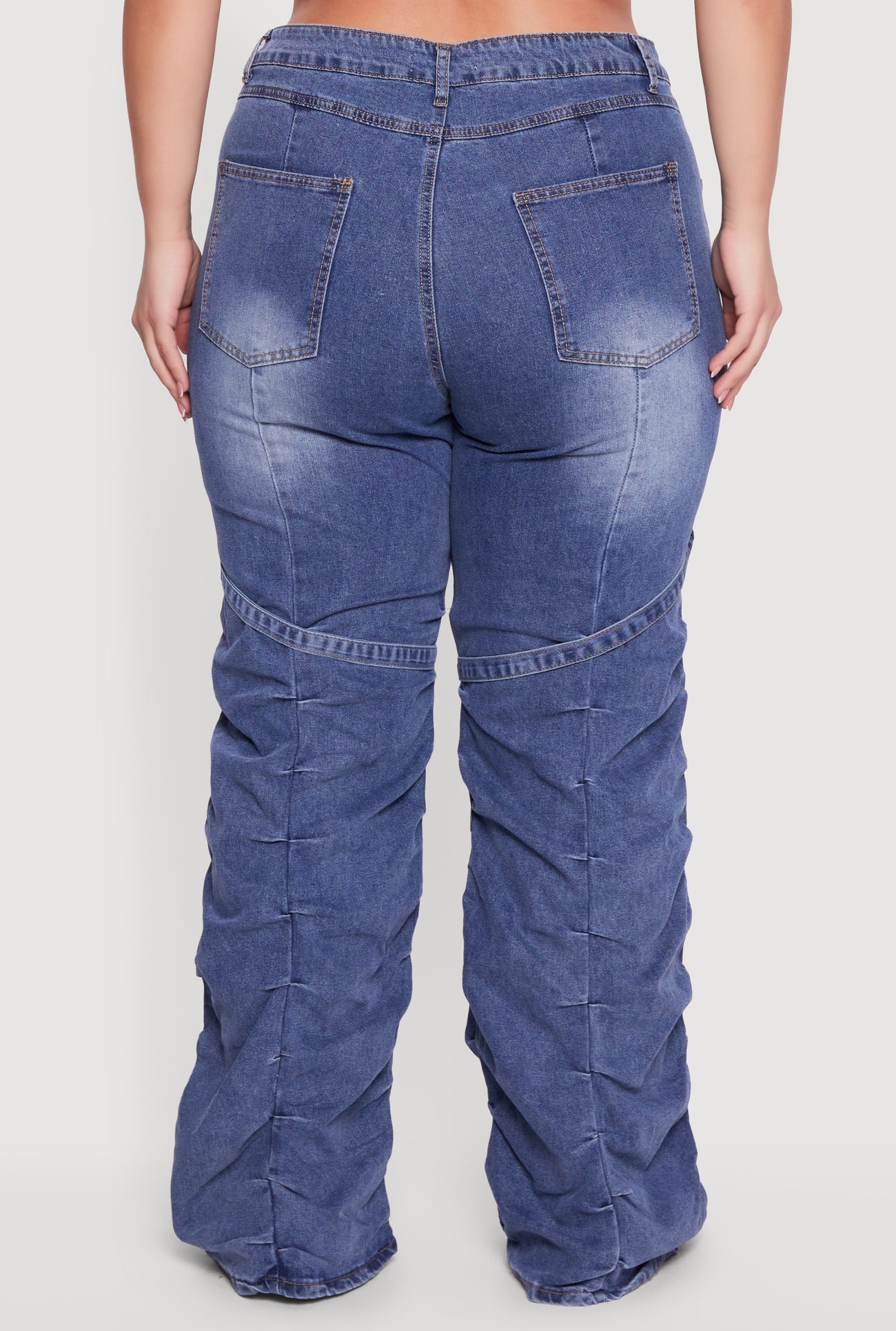 Plus Size High Waisted Wide Leg Stacked Jeans with Buckles