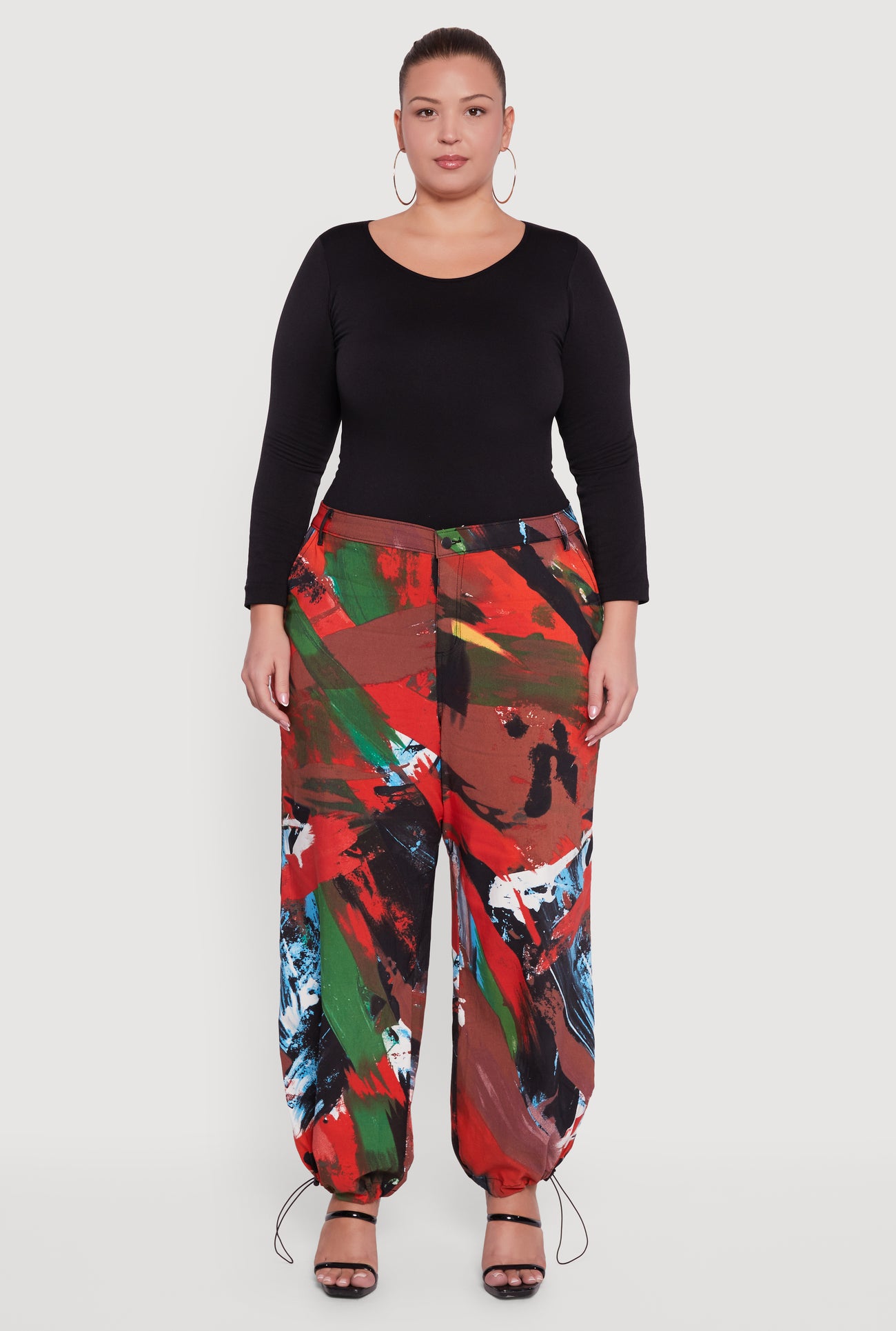 Plus Size High Waisted Printed Pattern Stretchy Joggers