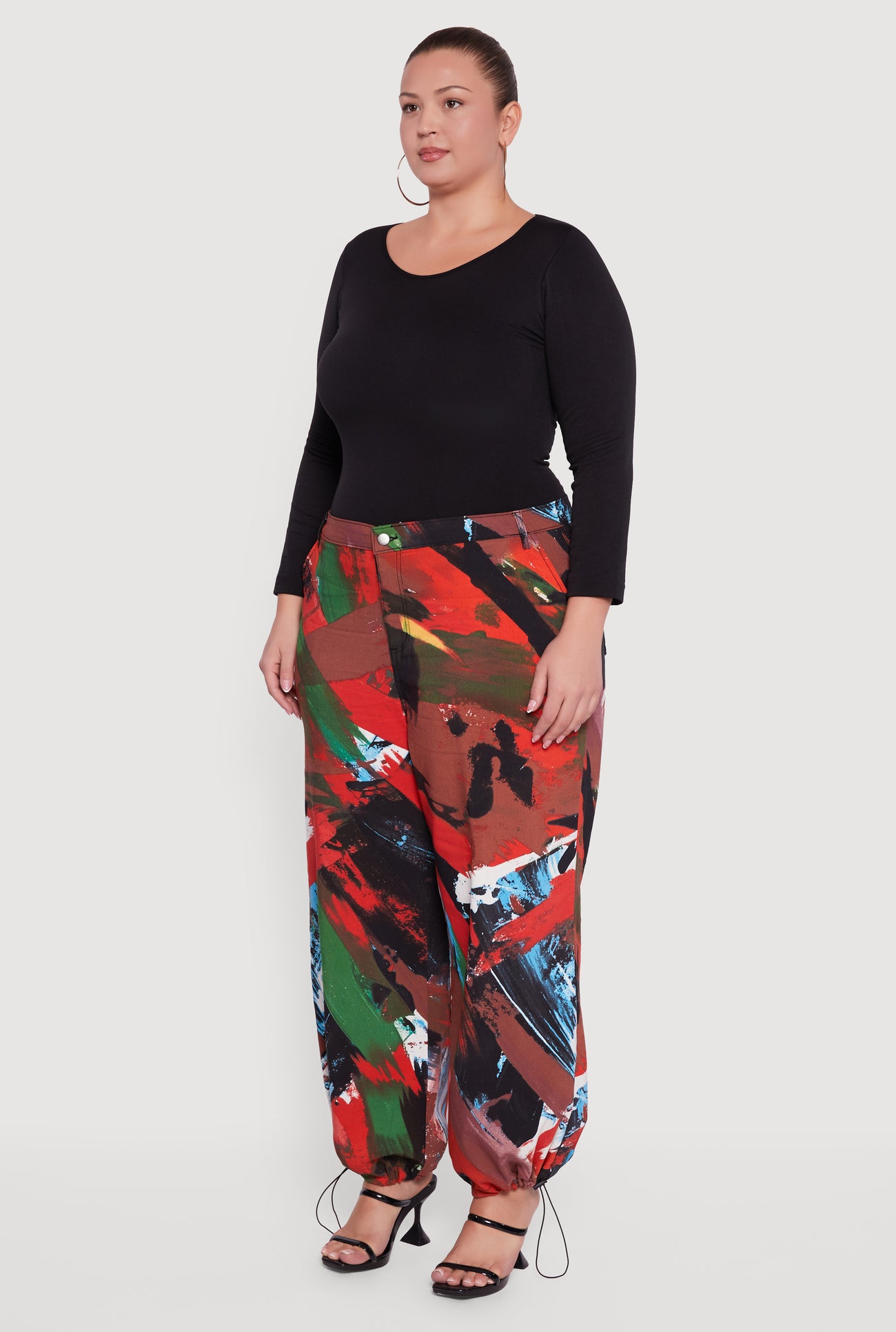 Plus Size High Waisted Printed Pattern Stretchy Joggers