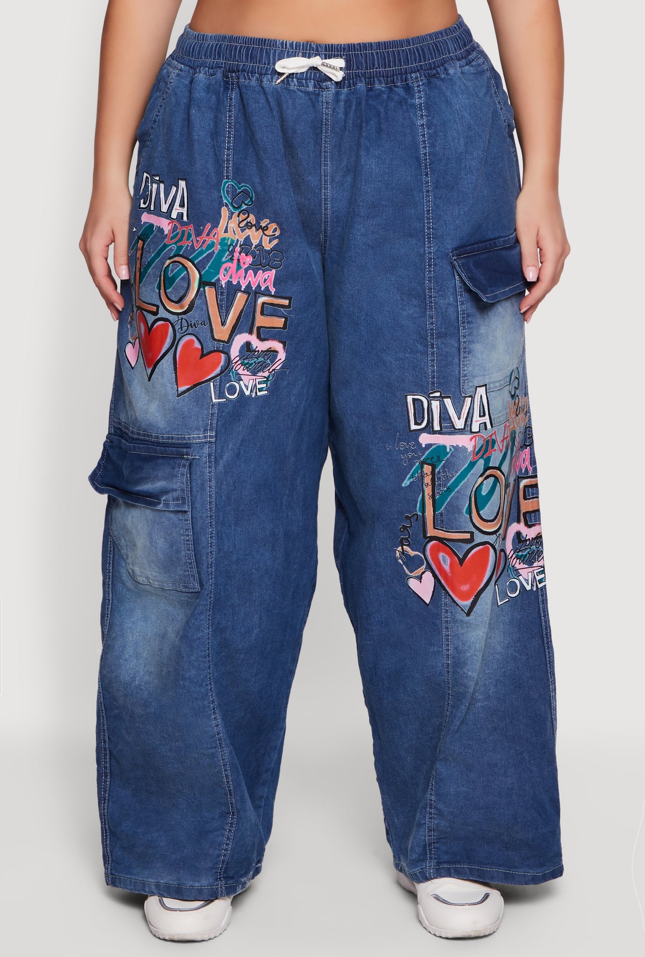 Jean Baggy Homme Miskeen Taille 42 – Délavé Graffiti Bleu – Occasion Très Bon État