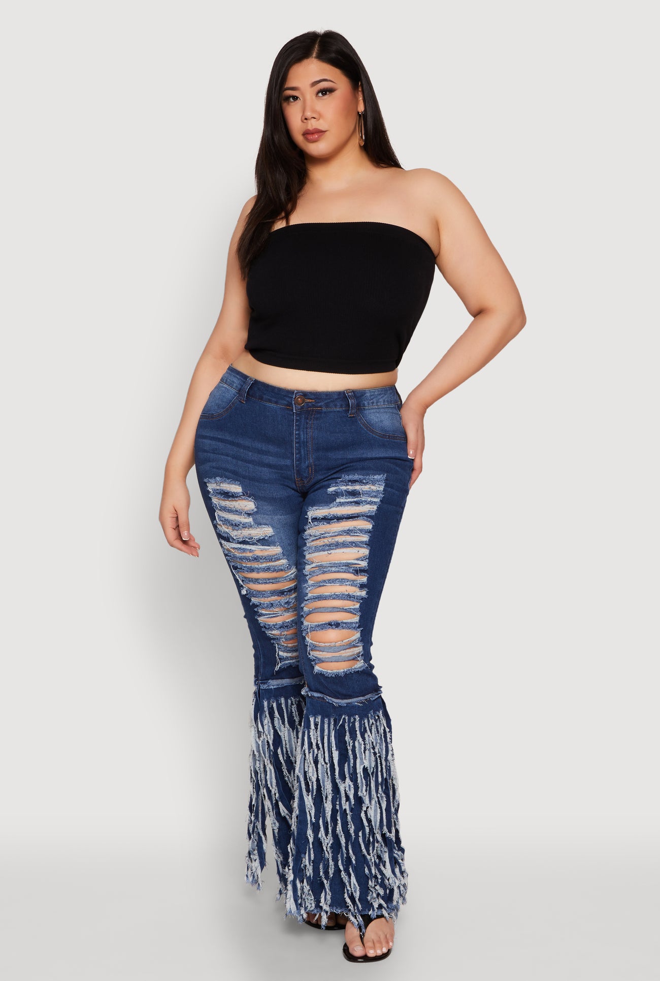 Plus Size Distressed Fringe Hem Flare Jeans