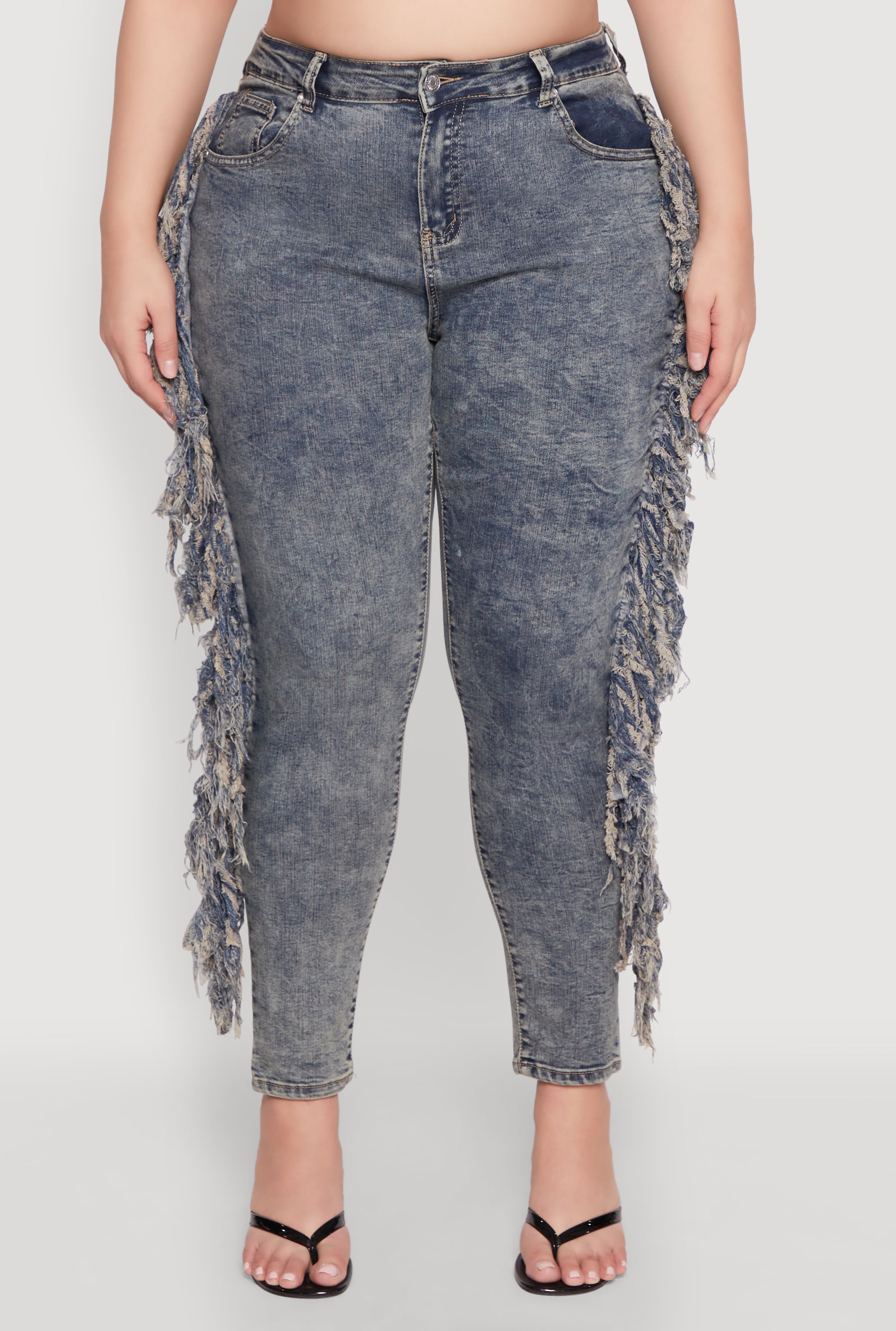 Plus Size Mineral Wash Side Fringe Jeans