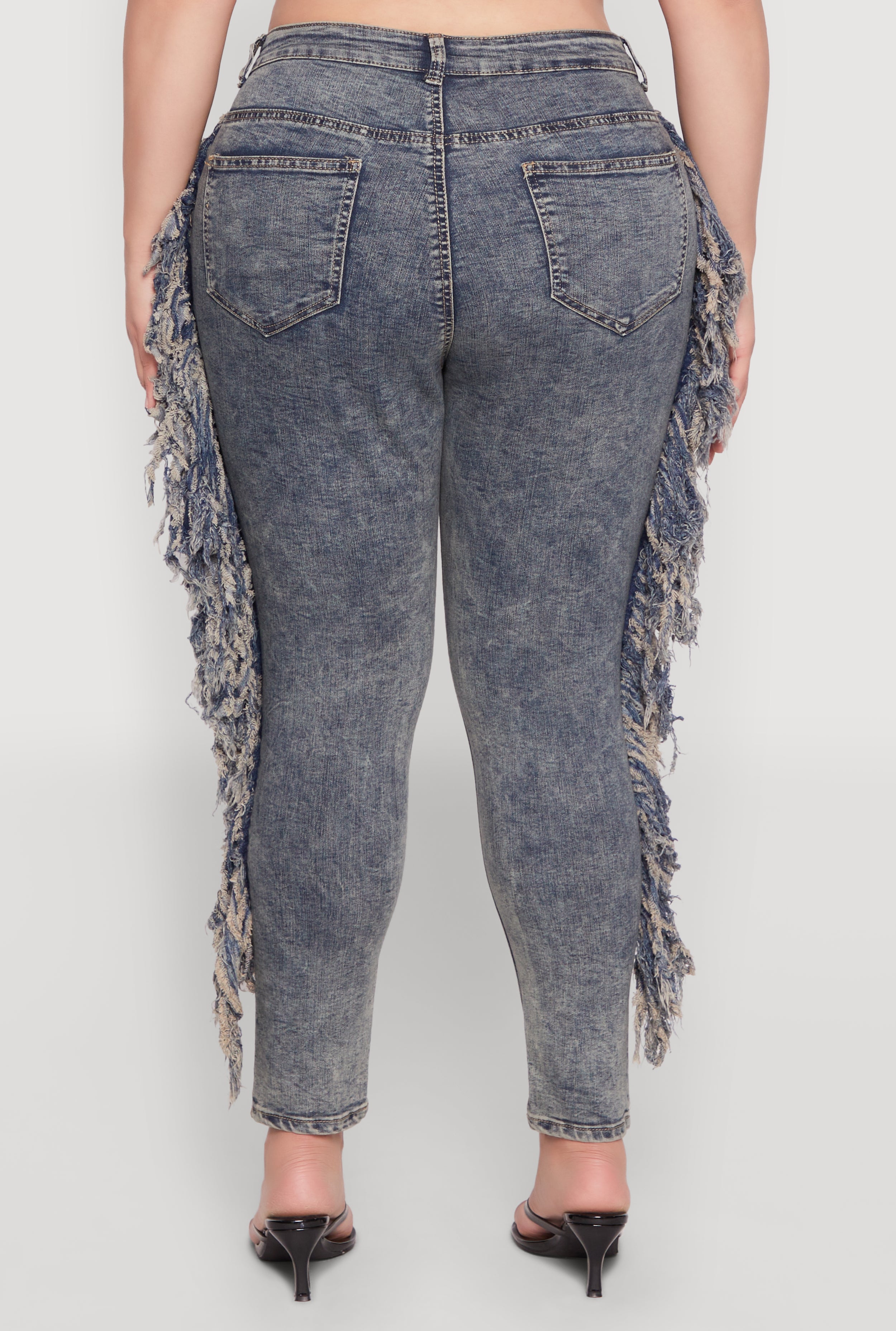 Plus Size Mineral Wash Side Fringe Jeans