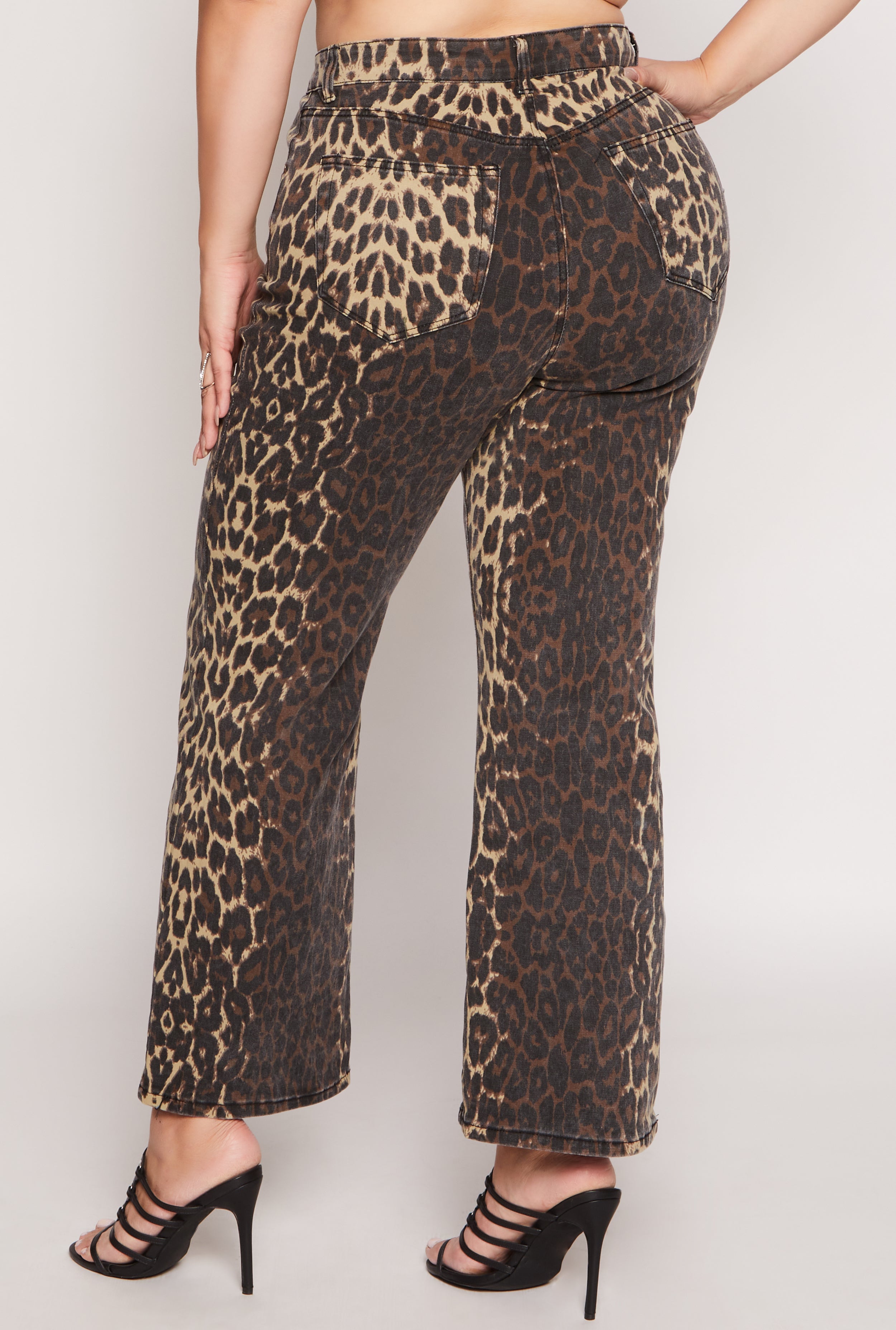 Plus Size Leopard Print Two Tone Jeans