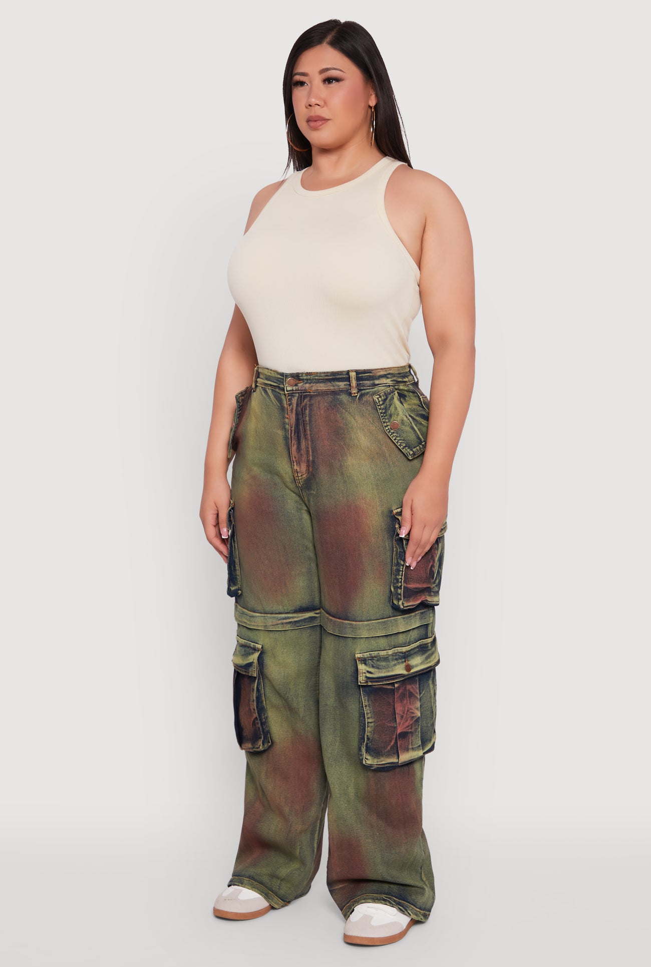Plus Size High Waisted Wide Leg Jeans with Cargo Pockets