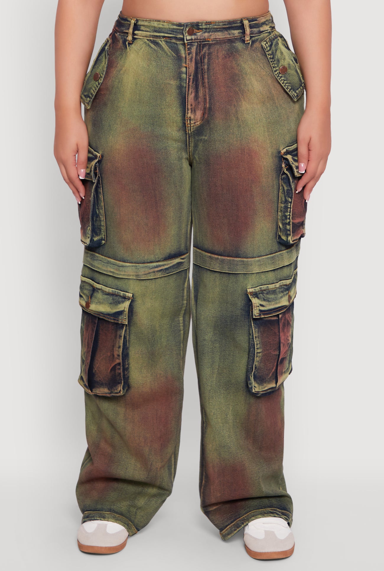 Plus Size High Waisted Wide Leg Jeans with Cargo Pockets