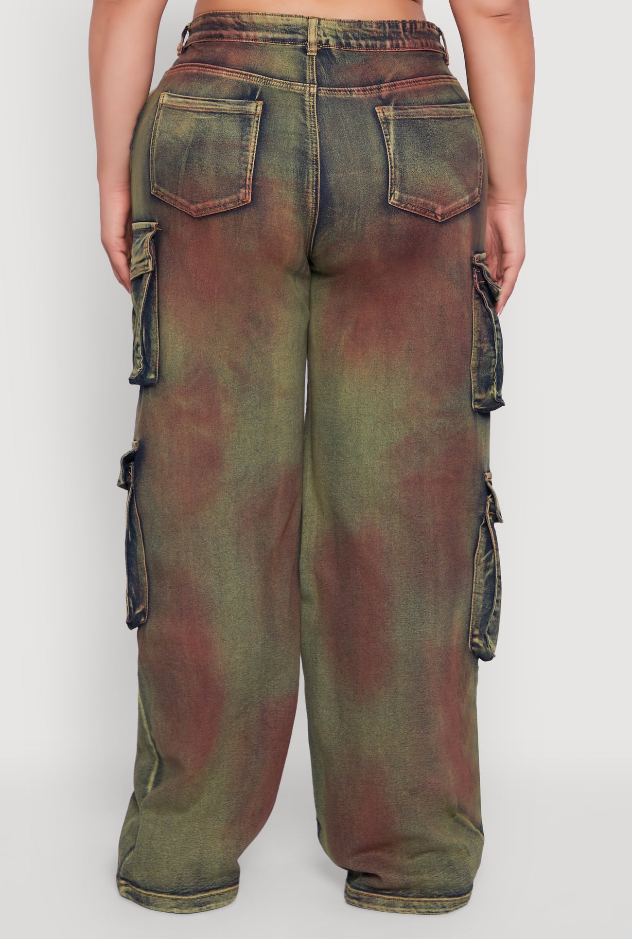 Plus Size High Waisted Wide Leg Jeans with Cargo Pockets