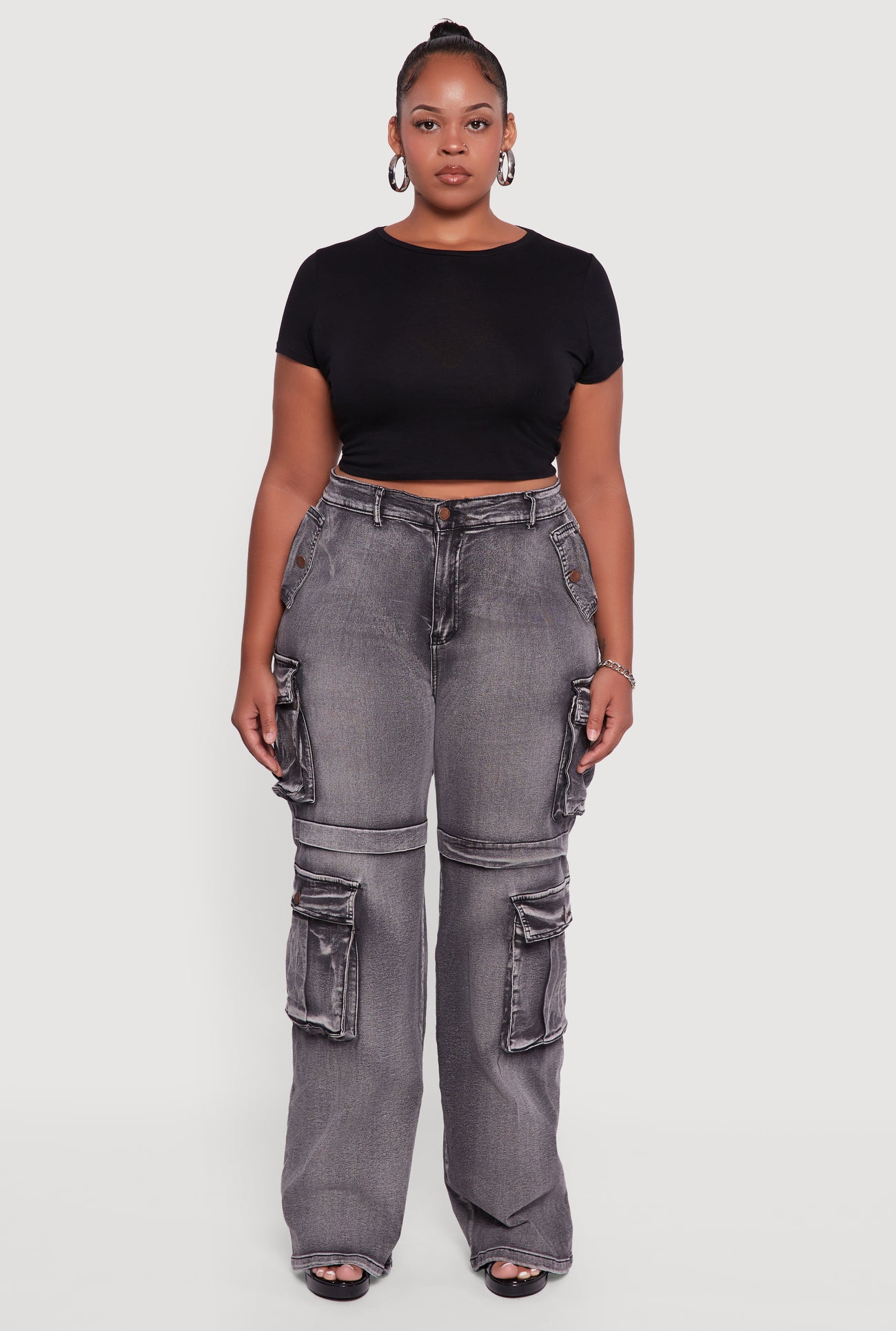 Plus Size Mineral Wash Straight Leg Cargo Jeans