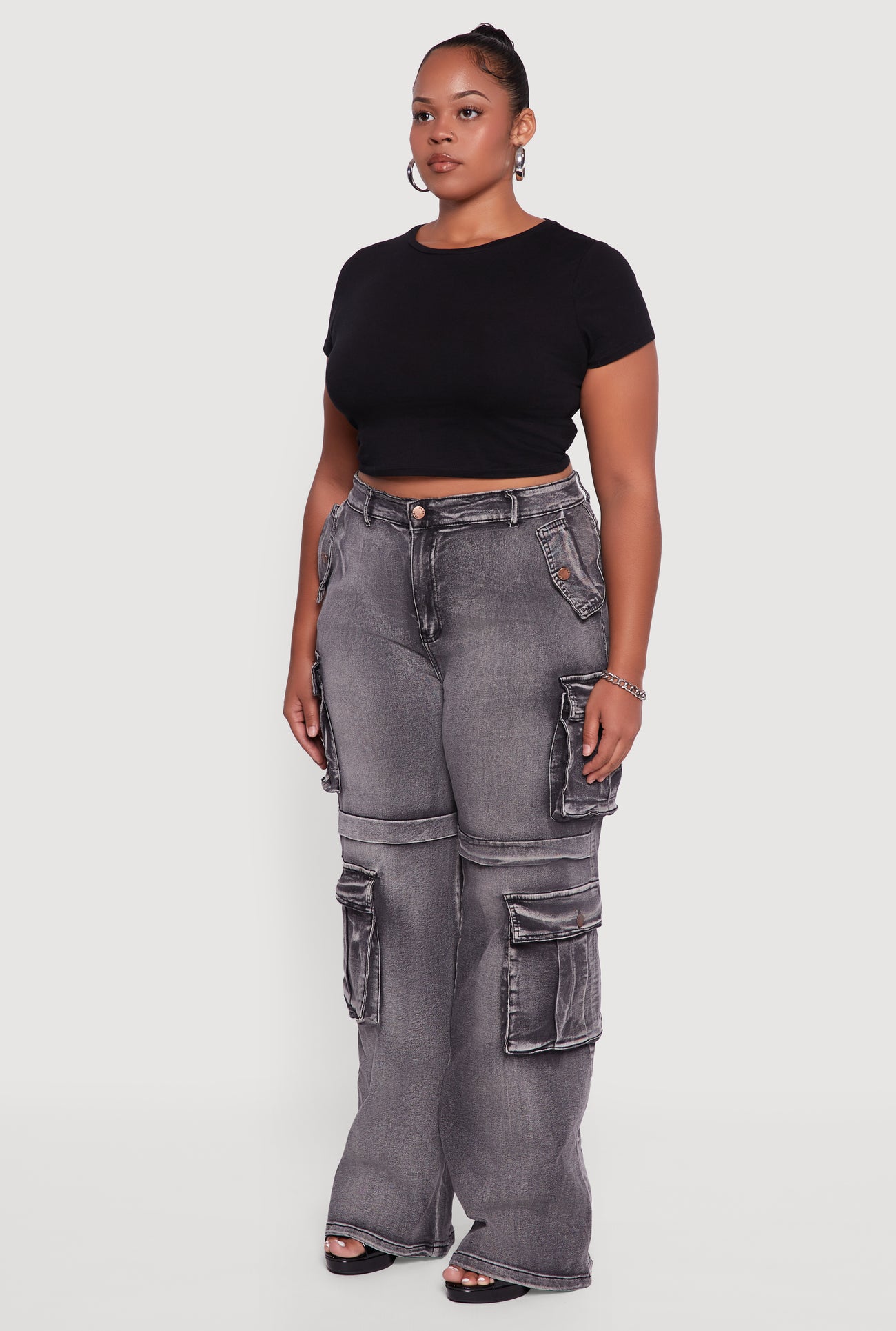 Plus Size Mineral Wash Straight Leg Cargo Jeans