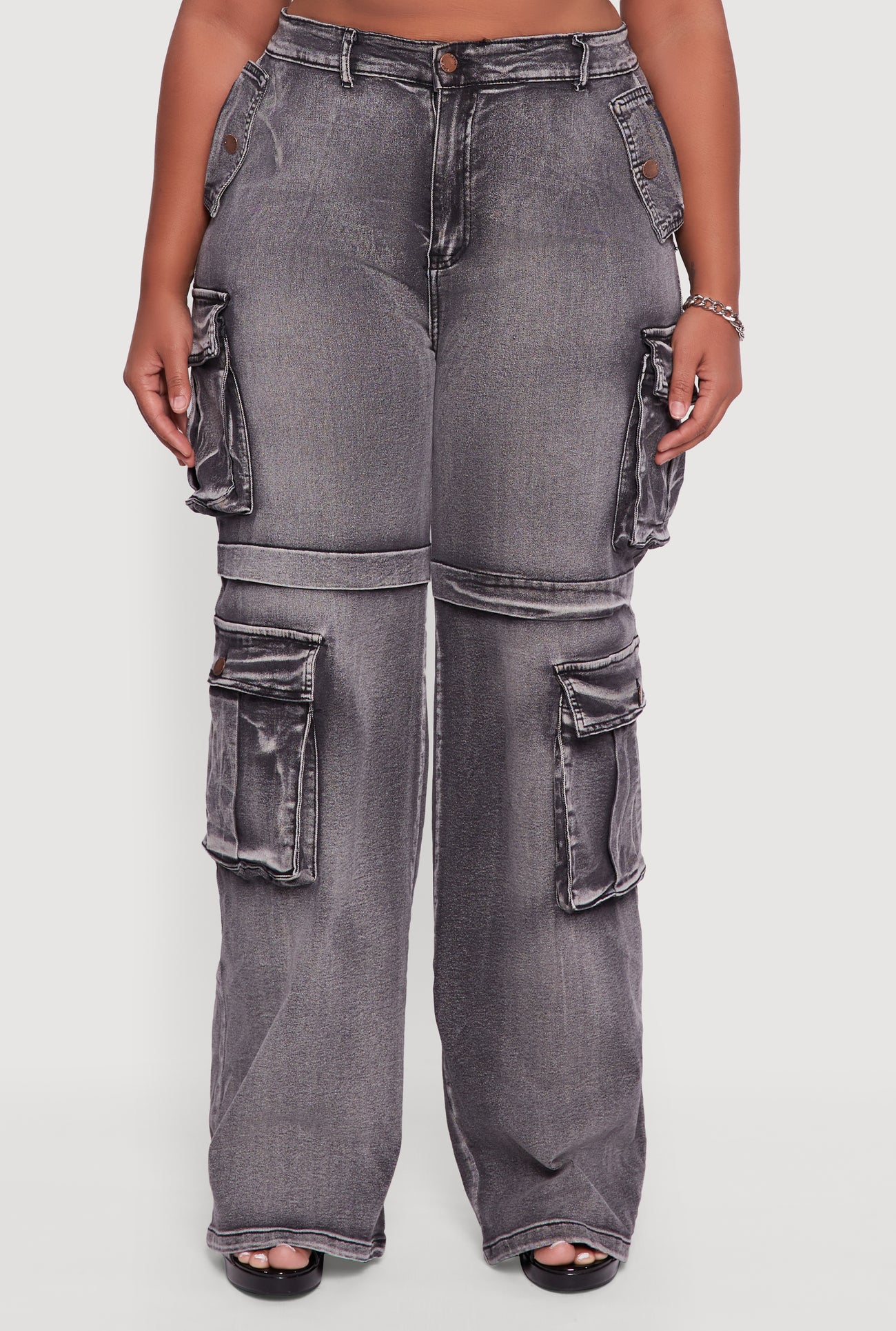 Plus Size Mineral Wash Straight Leg Cargo Jeans