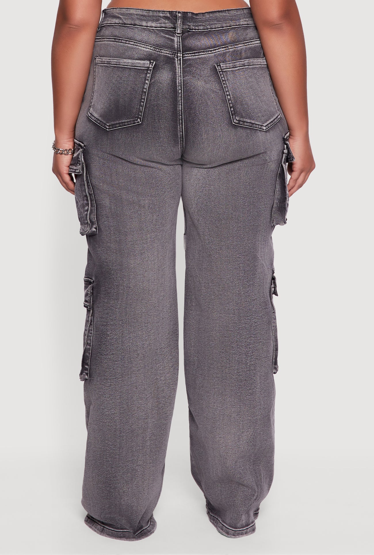 Plus Size Mineral Wash Straight Leg Cargo Jeans