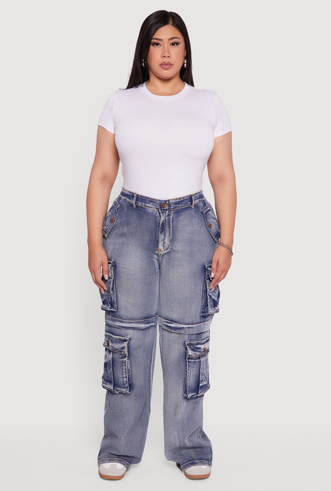 Plus Size Mineral Wash Straight Leg Cargo Jeans