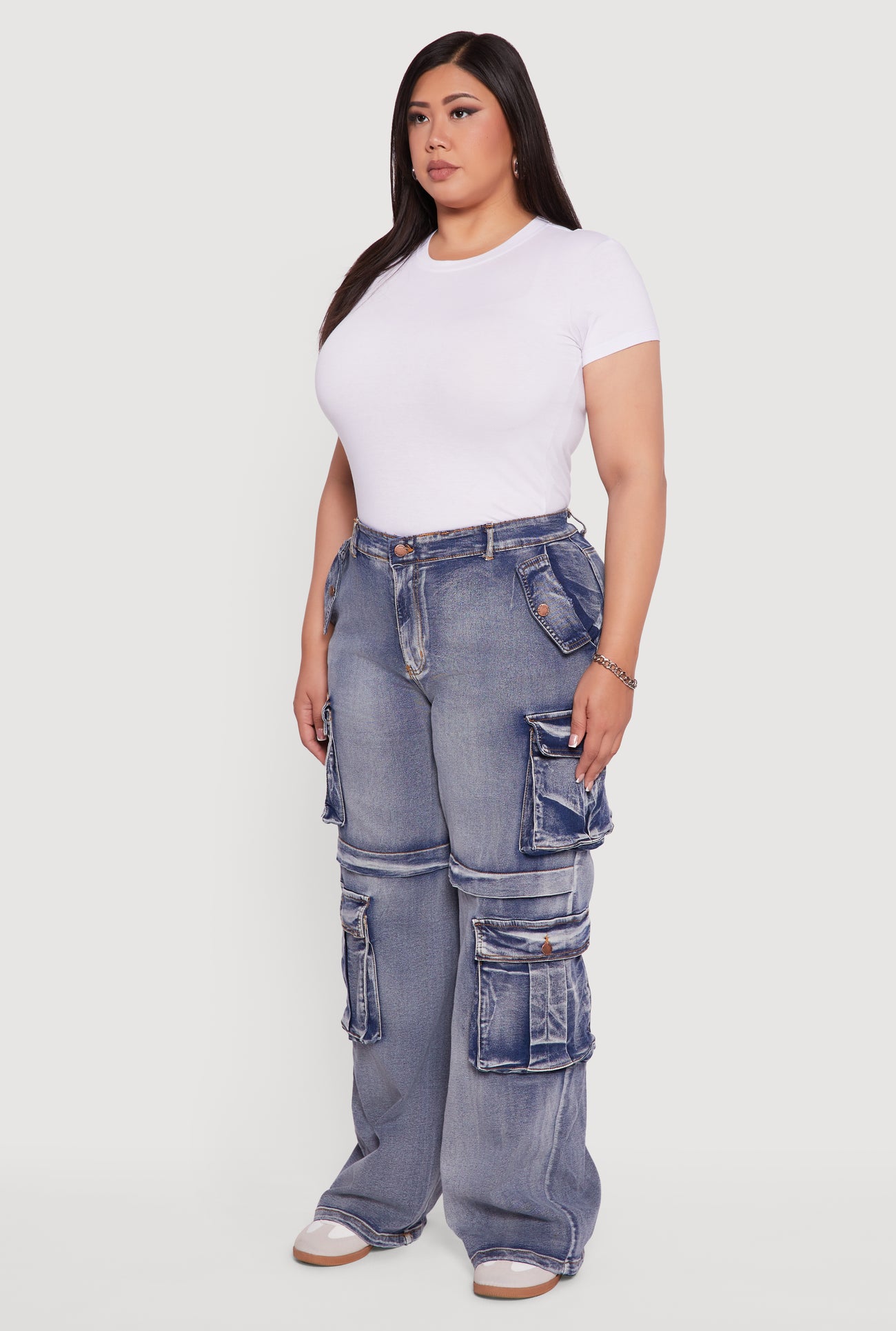 Plus Size Mineral Wash Straight Leg Cargo Jeans