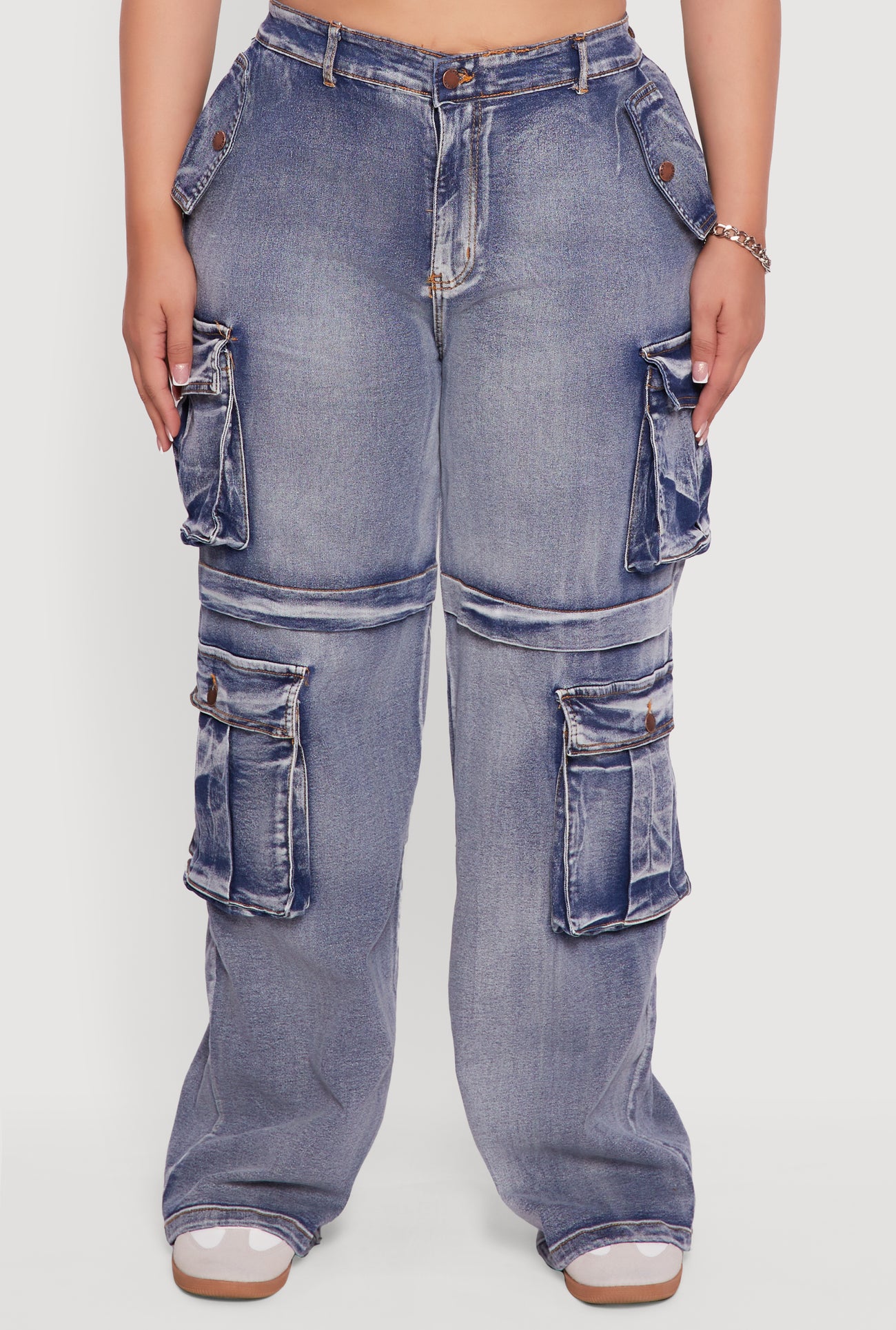 Plus Size Mineral Wash Straight Leg Cargo Jeans
