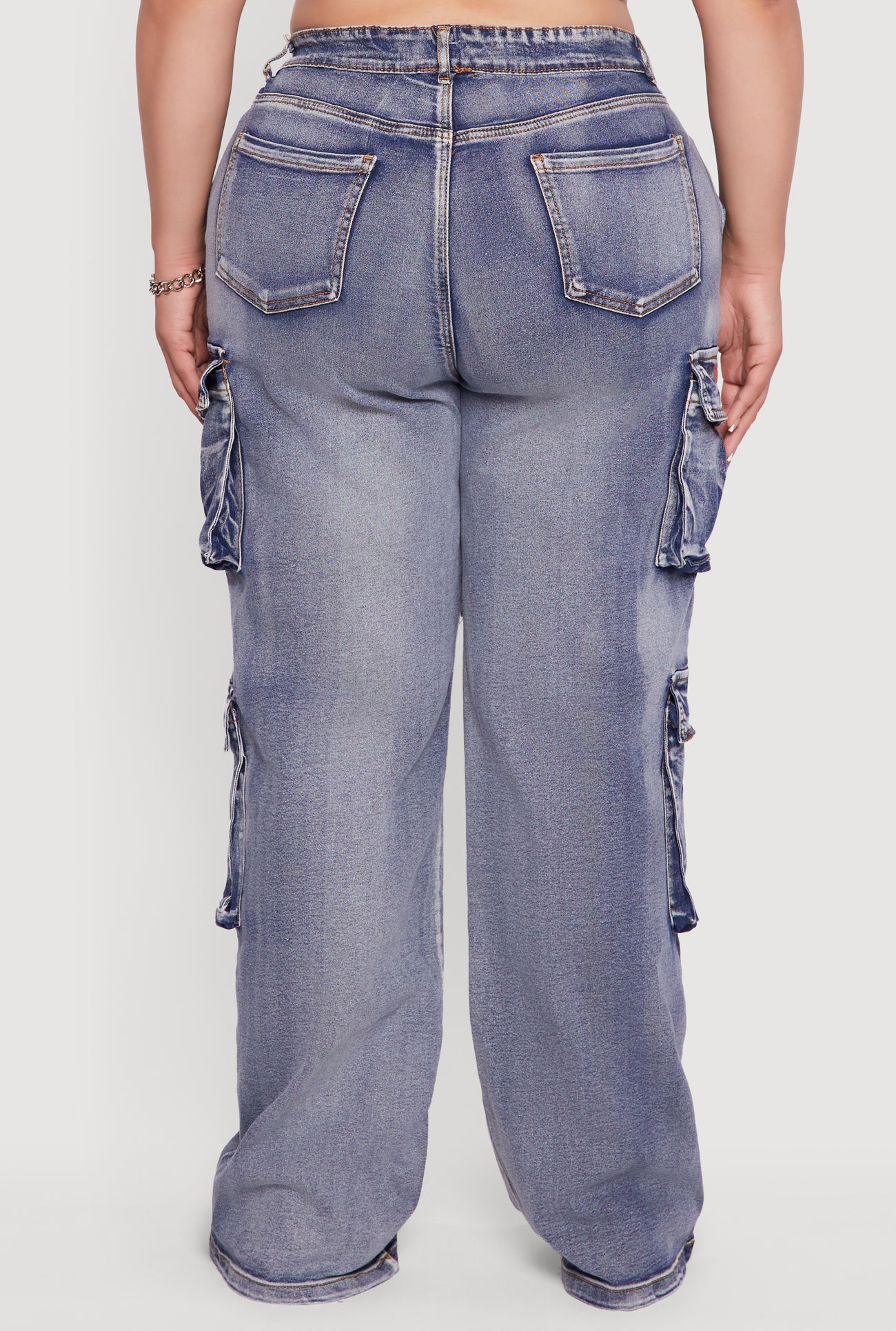 Plus Size Mineral Wash Straight Leg Cargo Jeans