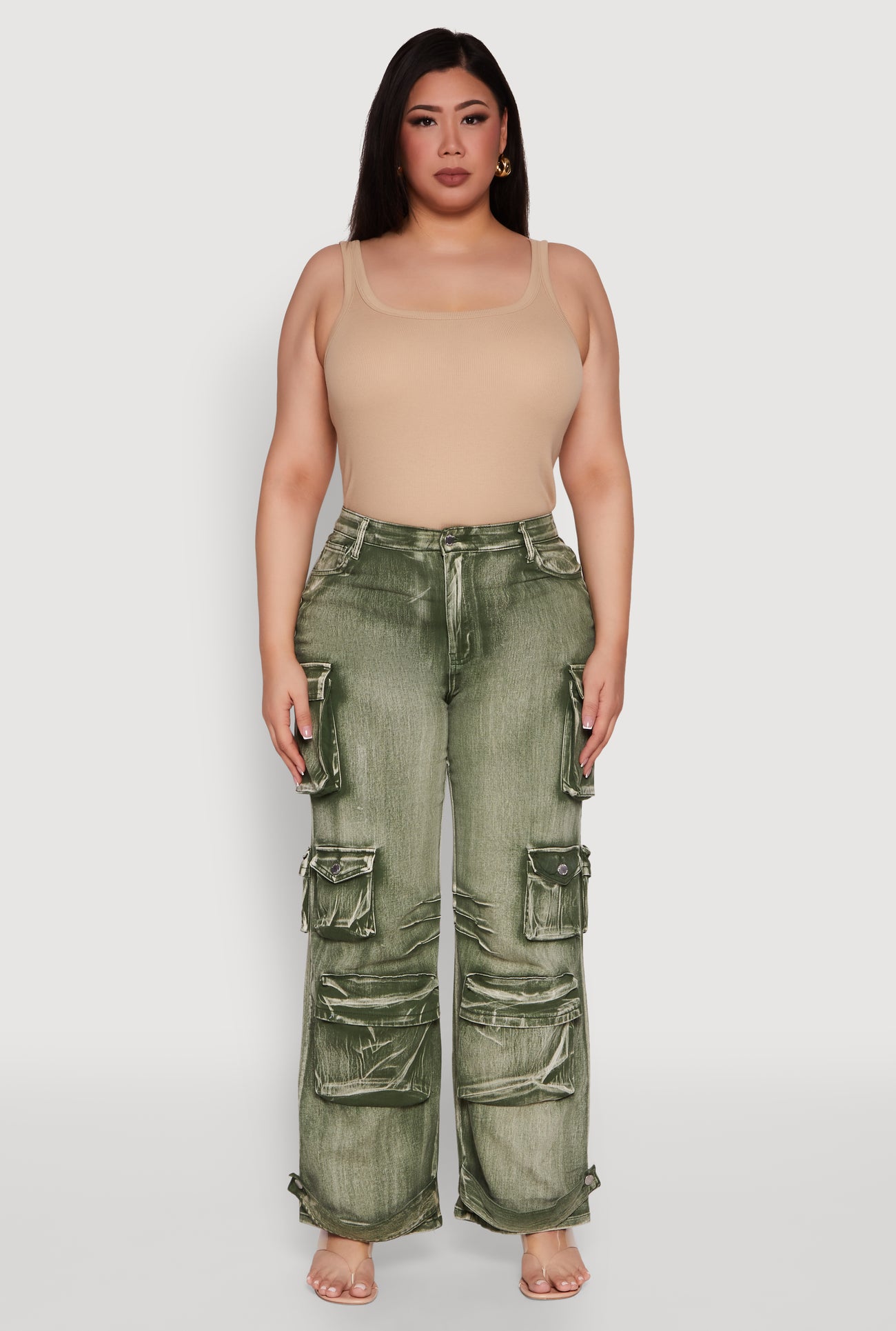 Plus Size Daisy High Waisted Straight Leg Denim Jeans with Cargo Pockets