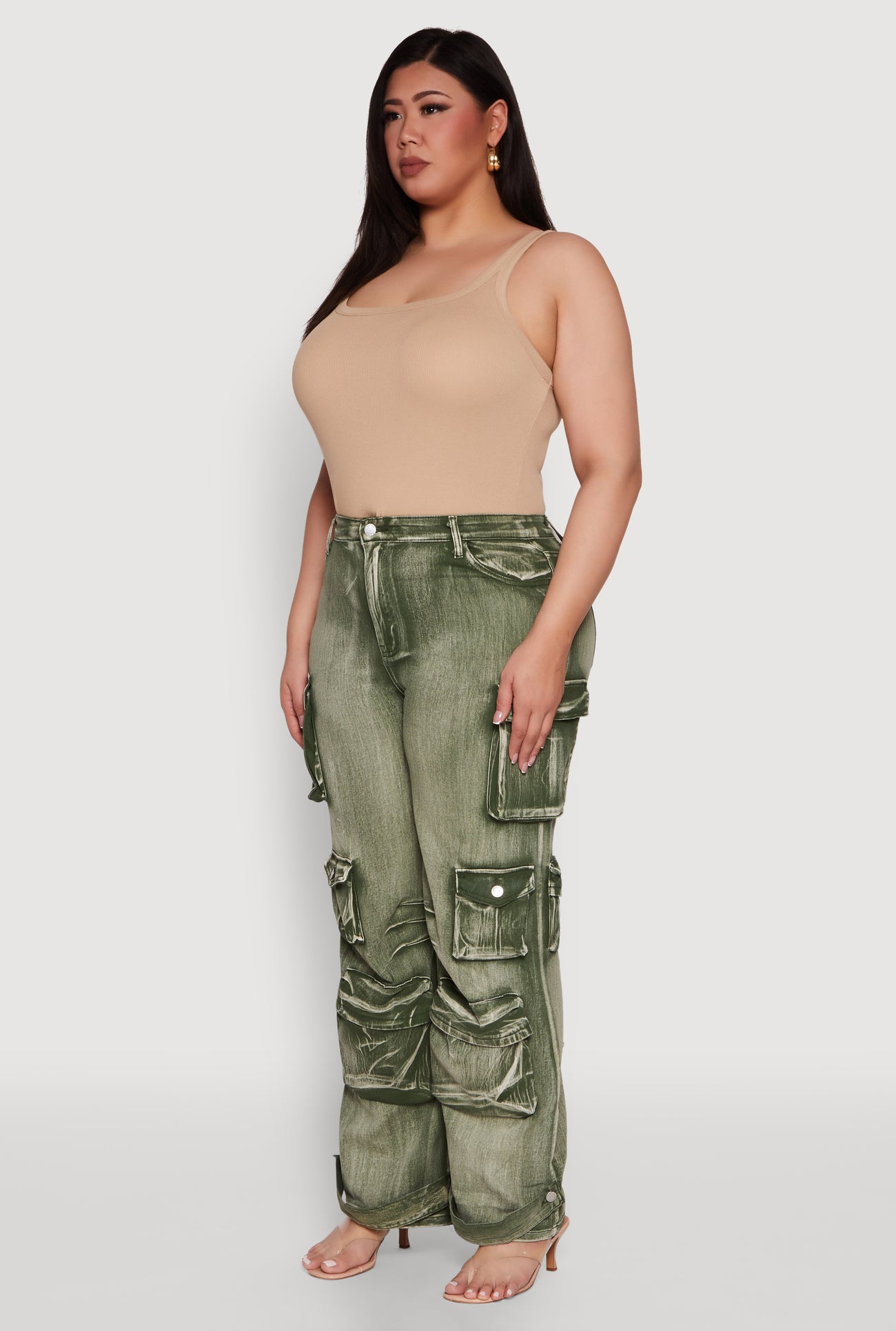Plus Size Daisy High Waisted Straight Leg Denim Jeans with Cargo Pockets