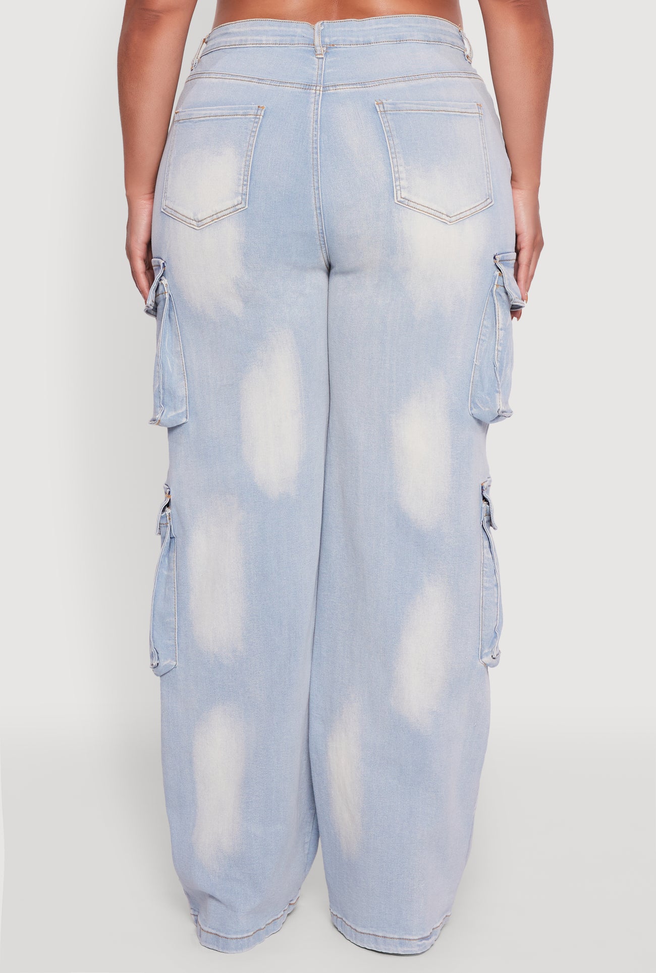 Plus Size Acid Wash Wide Leg Utility Jeans
