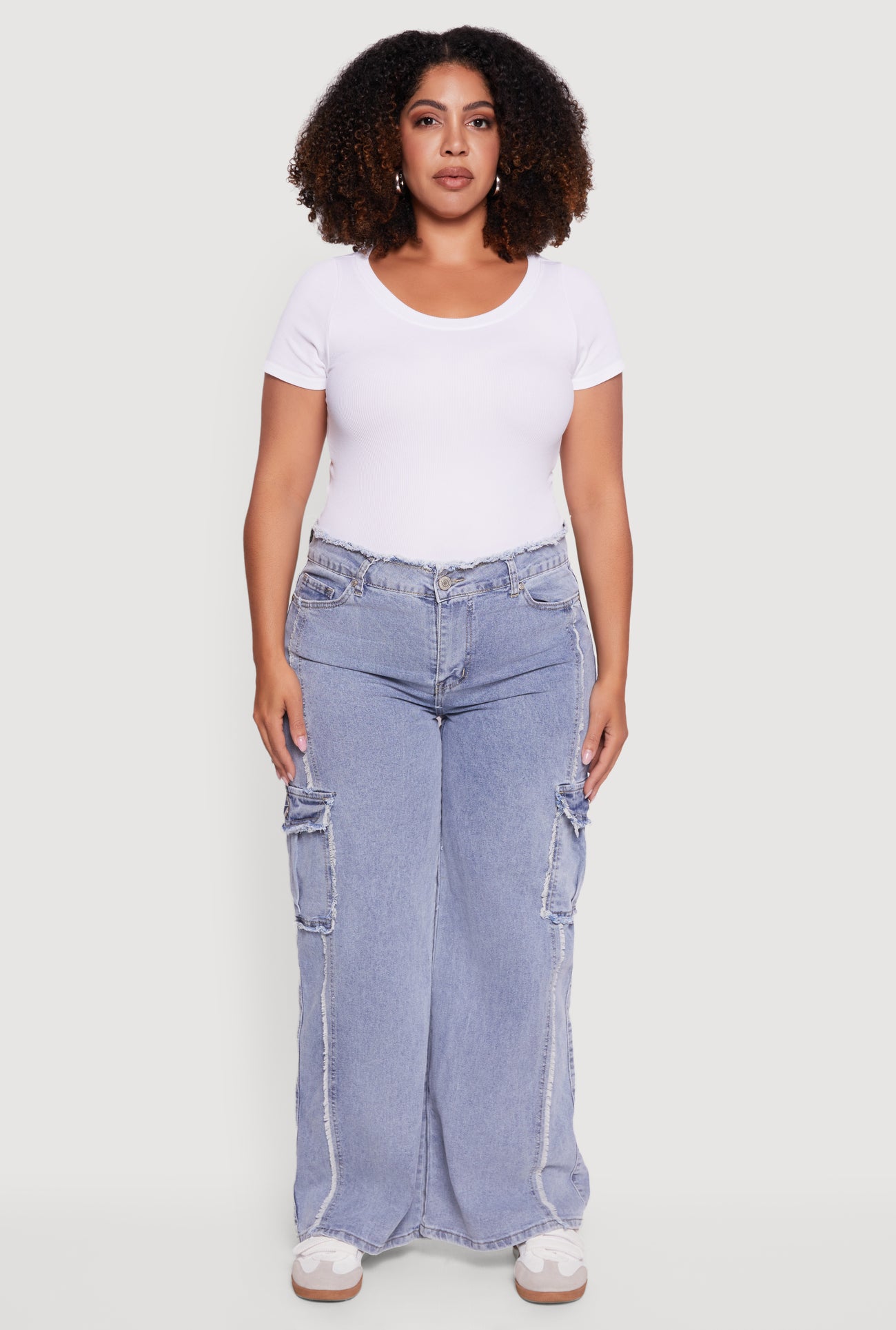 Plus Size High Waisted Frayed Pintuck Acid Wash Jeans
