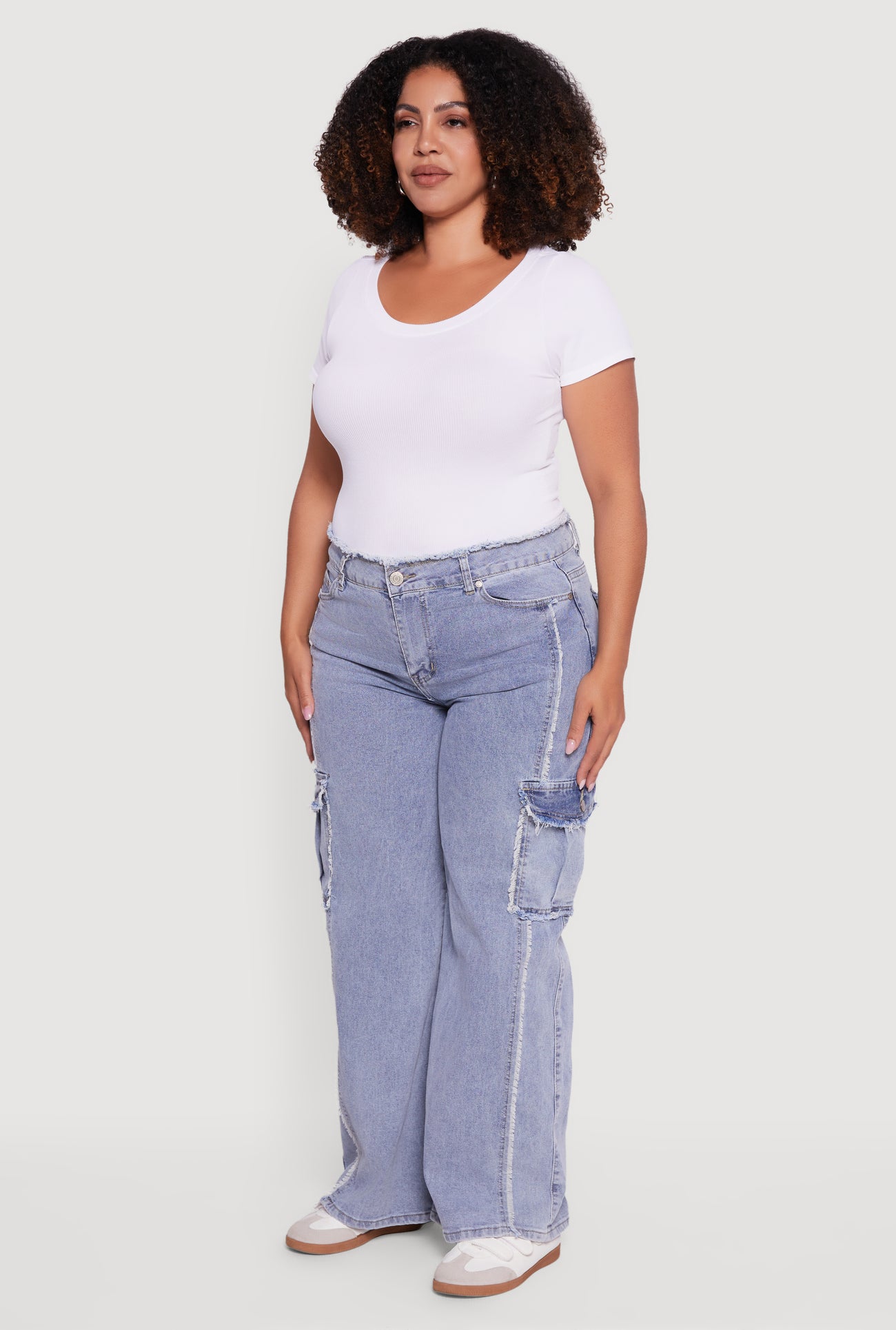 Plus Size High Waisted Frayed Pintuck Acid Wash Jeans