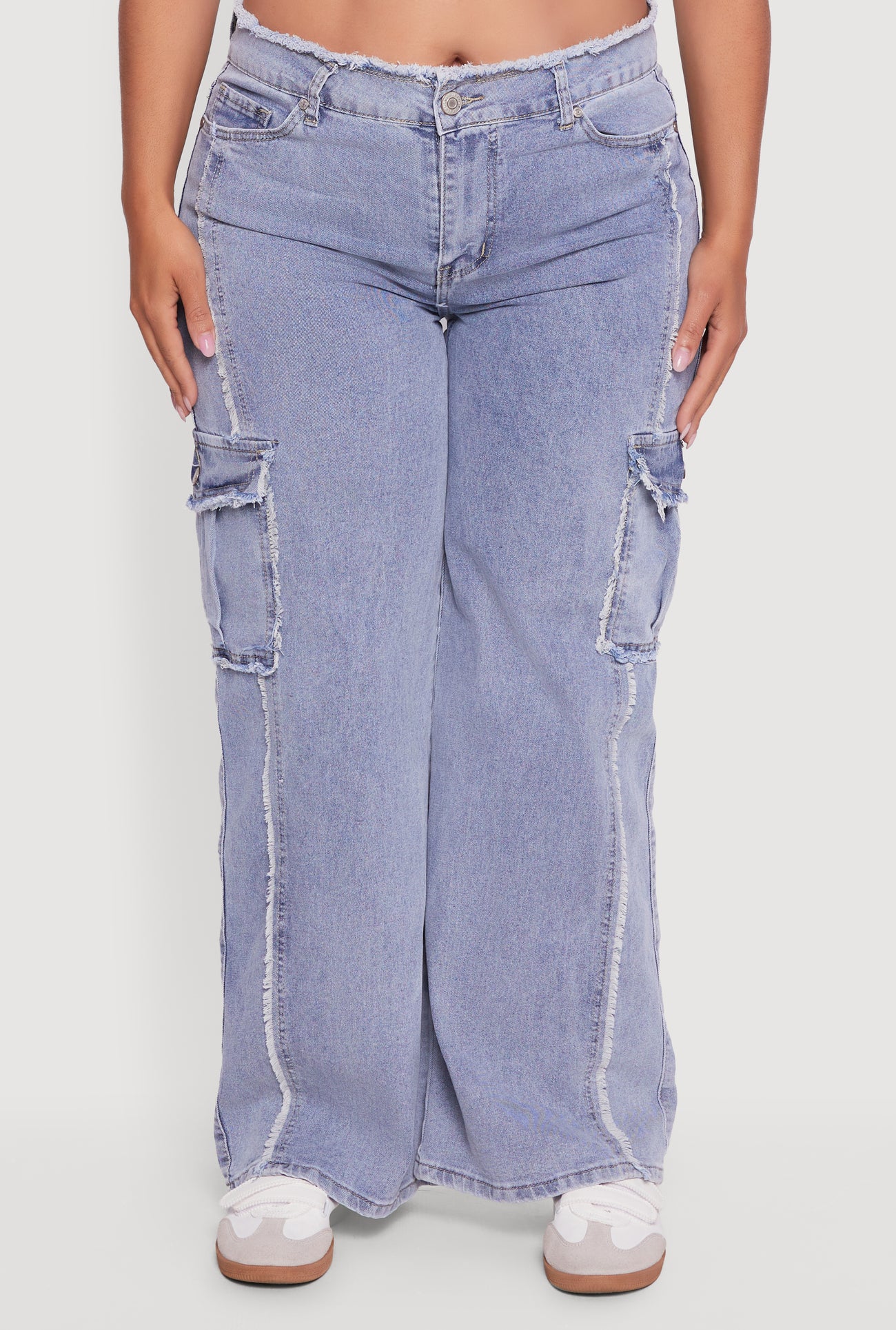 Plus Size High Waisted Frayed Pintuck Acid Wash Jeans