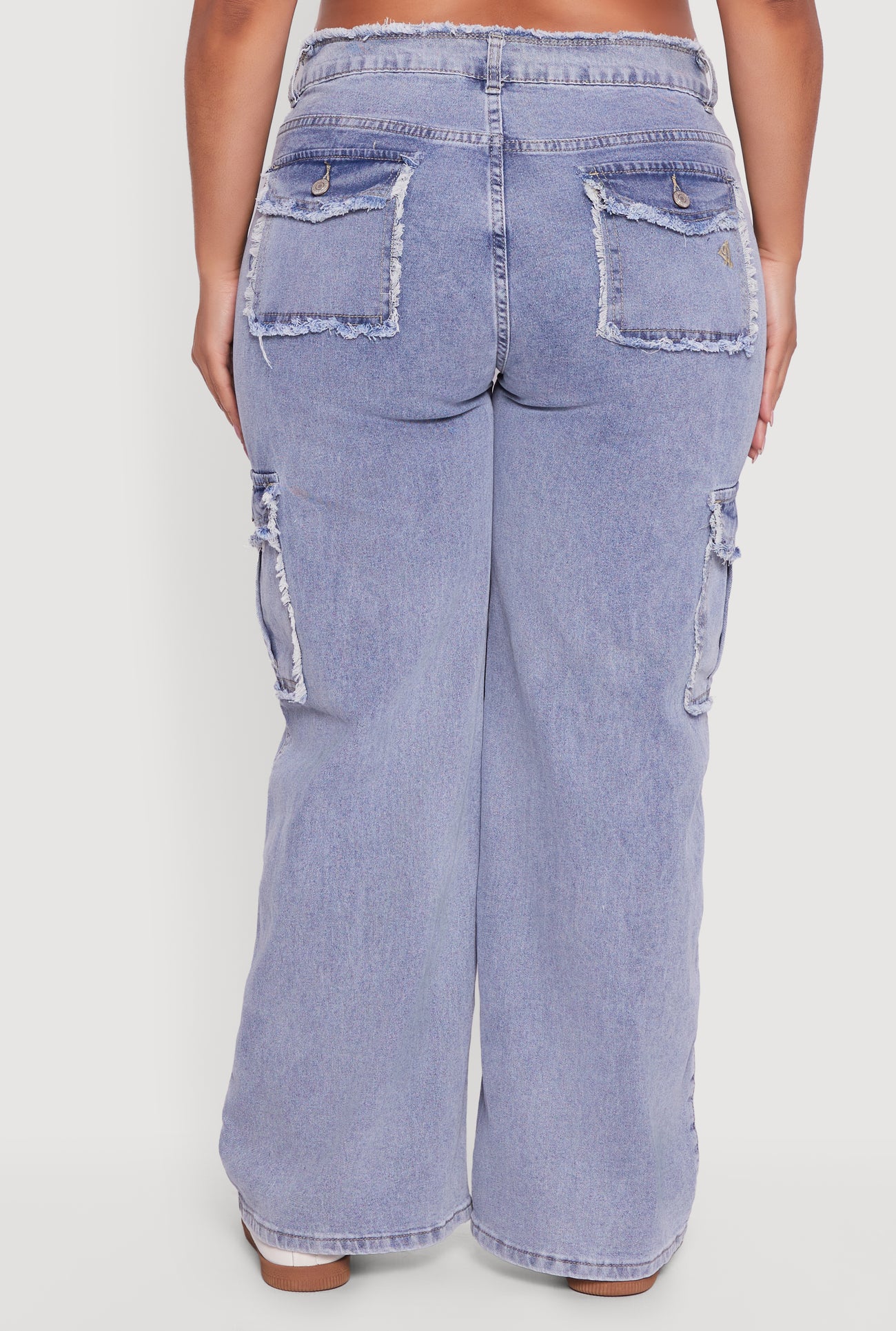 Plus Size High Waisted Frayed Pintuck Acid Wash Jeans