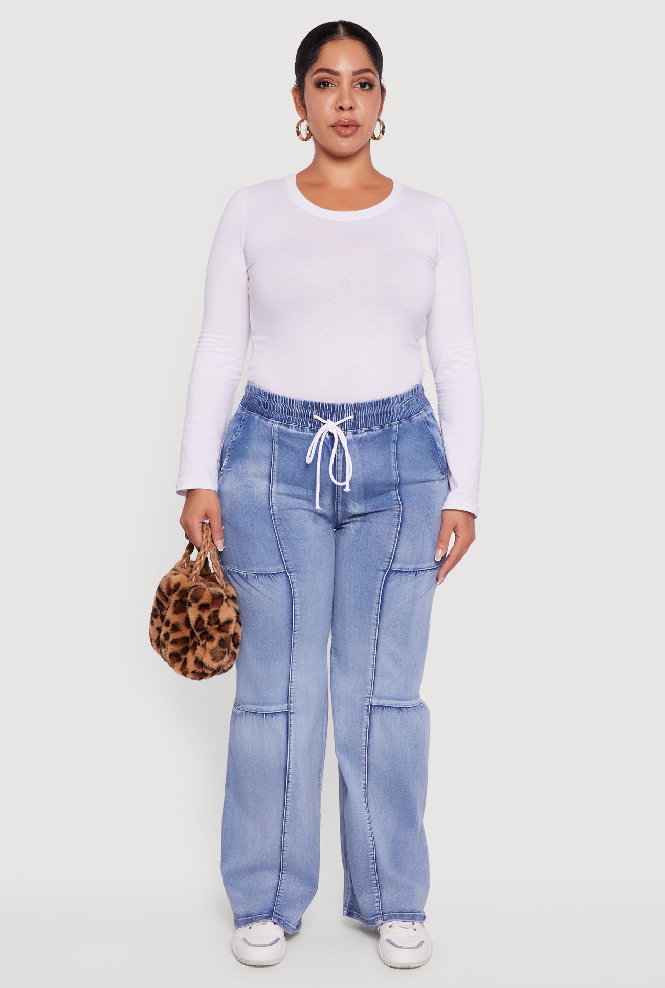 Plus Size Drawstring High Waisted Acid Wash Jeans