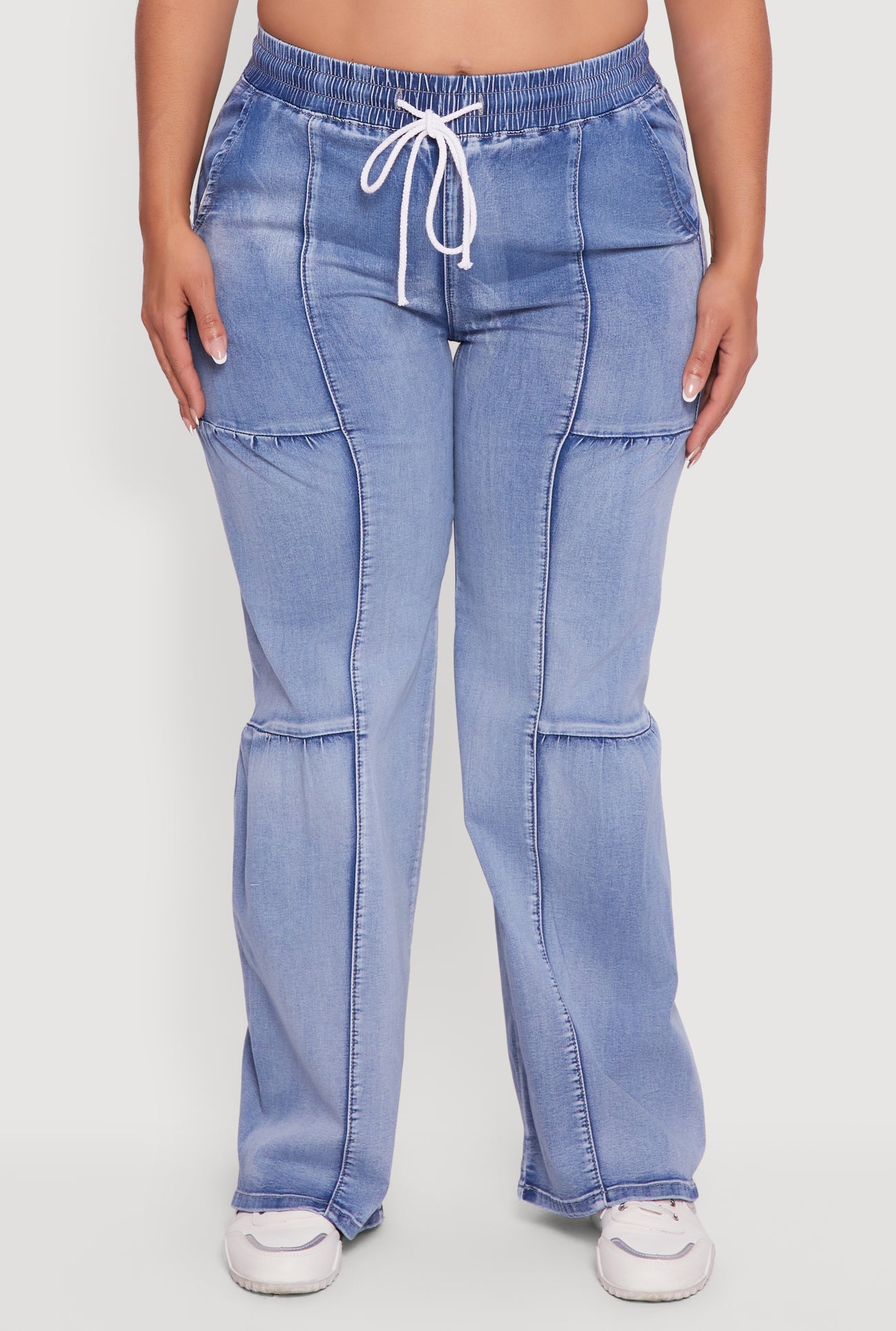 Plus Size Drawstring High Waisted Acid Wash Jeans