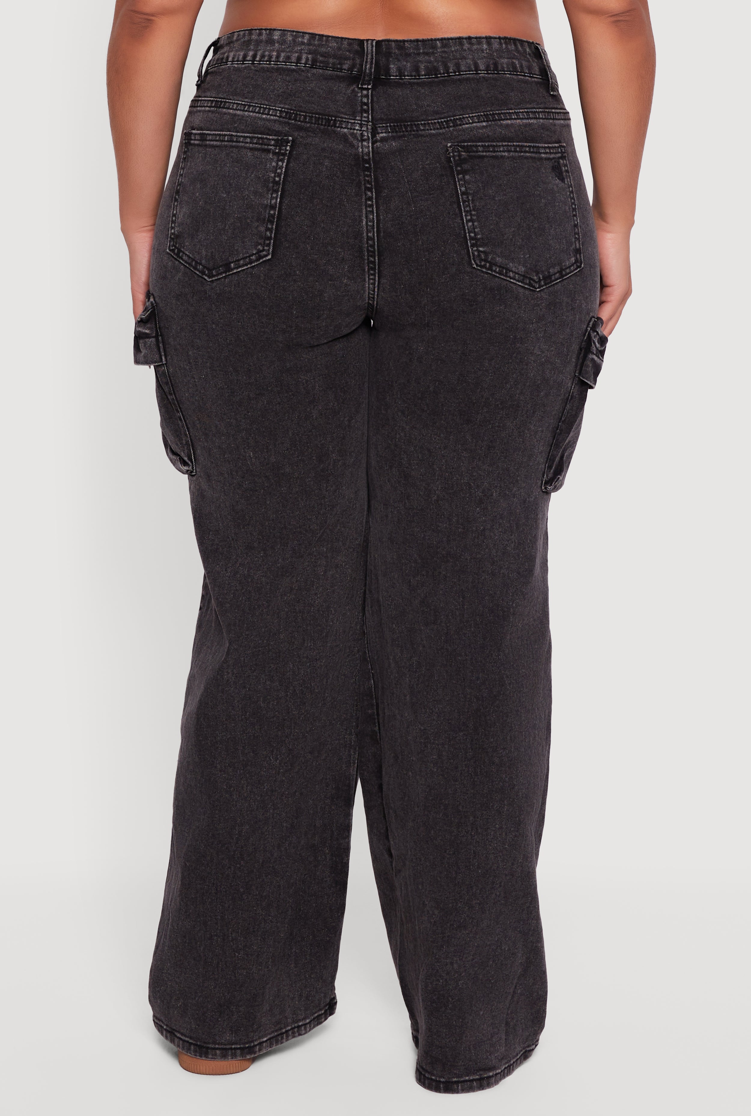 Plus Size VIP Acid Wash Strap Cargo Jeans