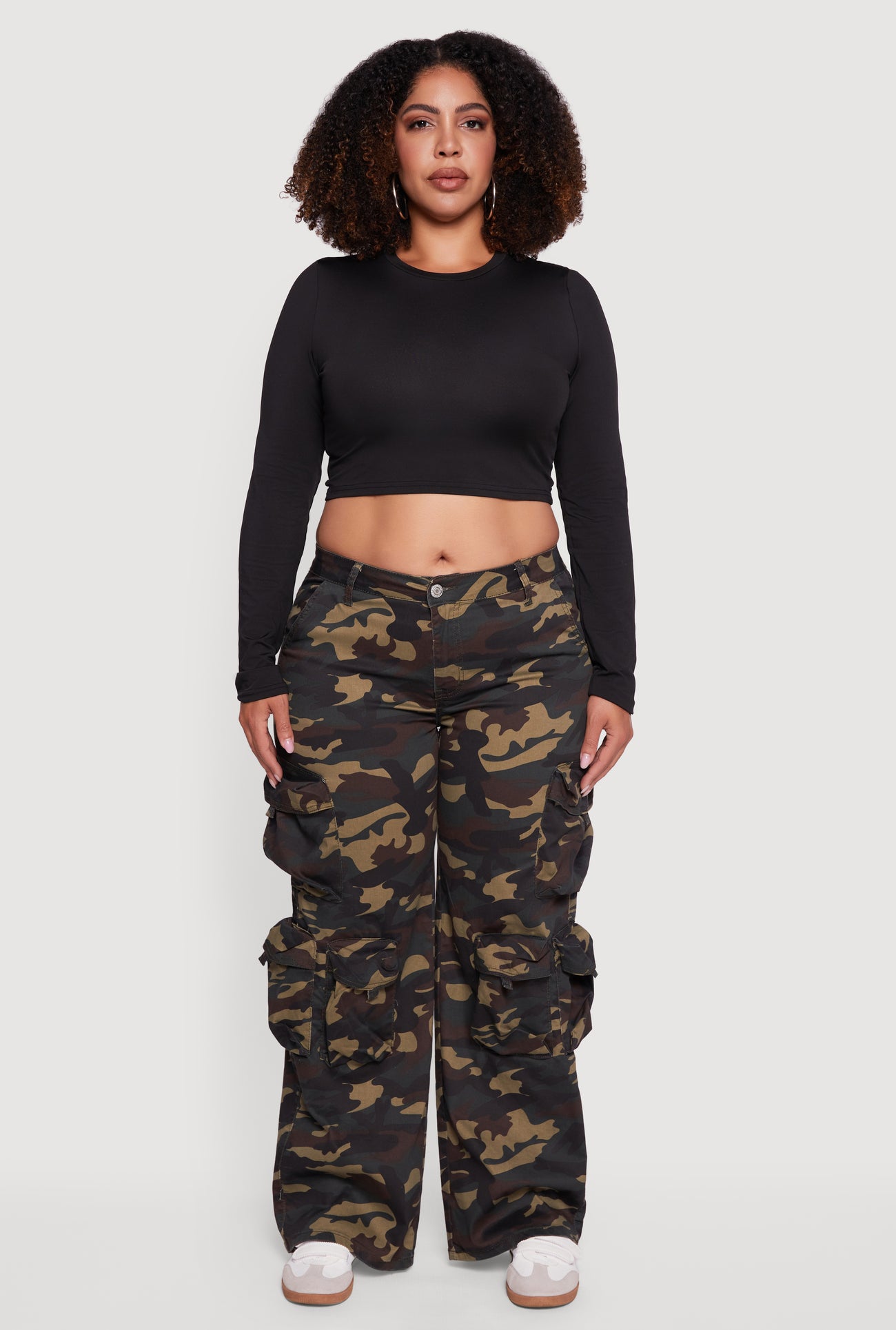 Plus Size Camouflage Print Wide Leg Cargo Pants