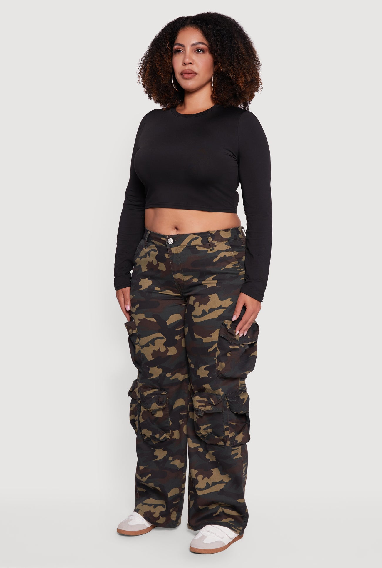 Plus Size Camouflage Print Wide Leg Cargo Pants