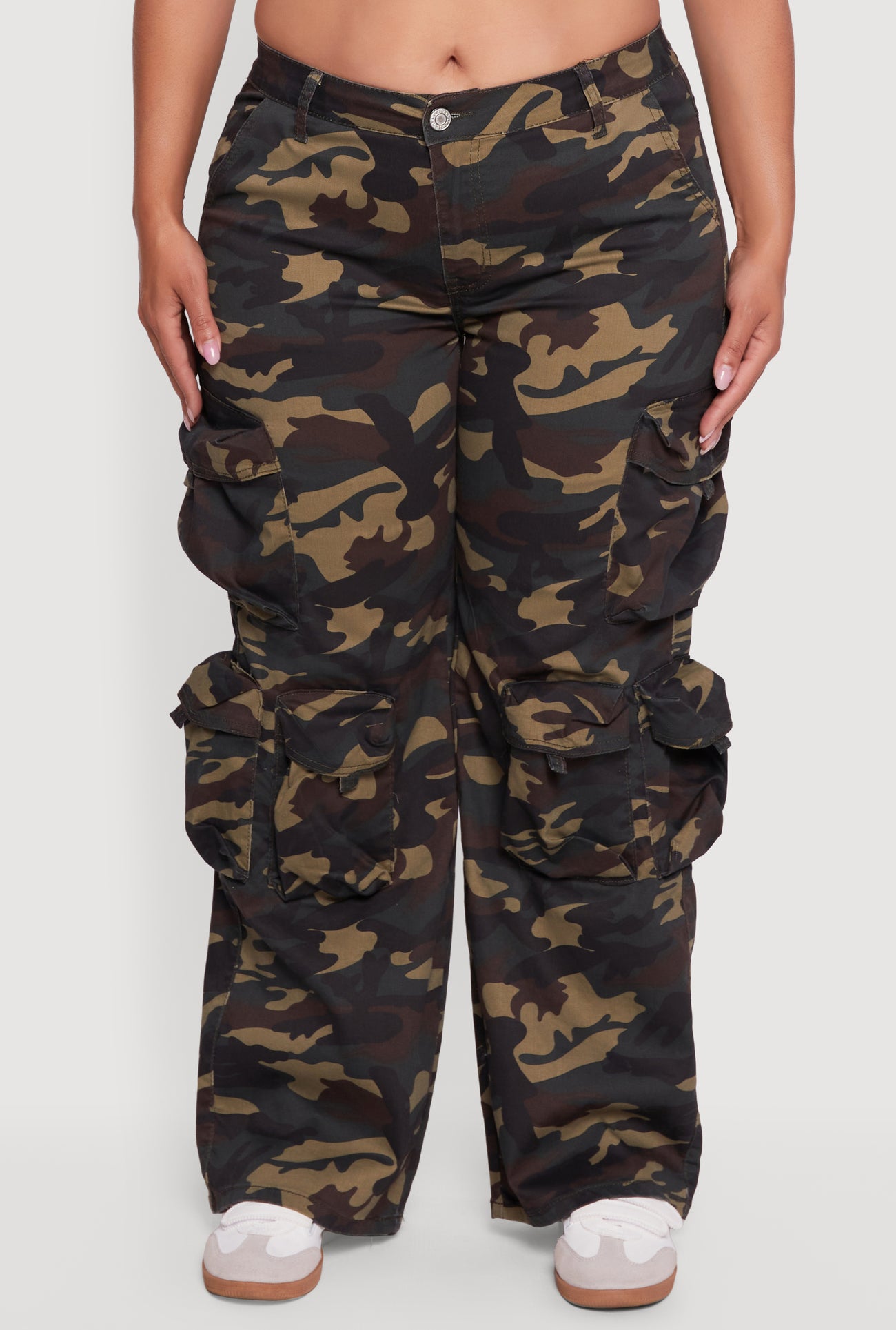 Plus Size Camouflage Print Wide Leg Cargo Pants