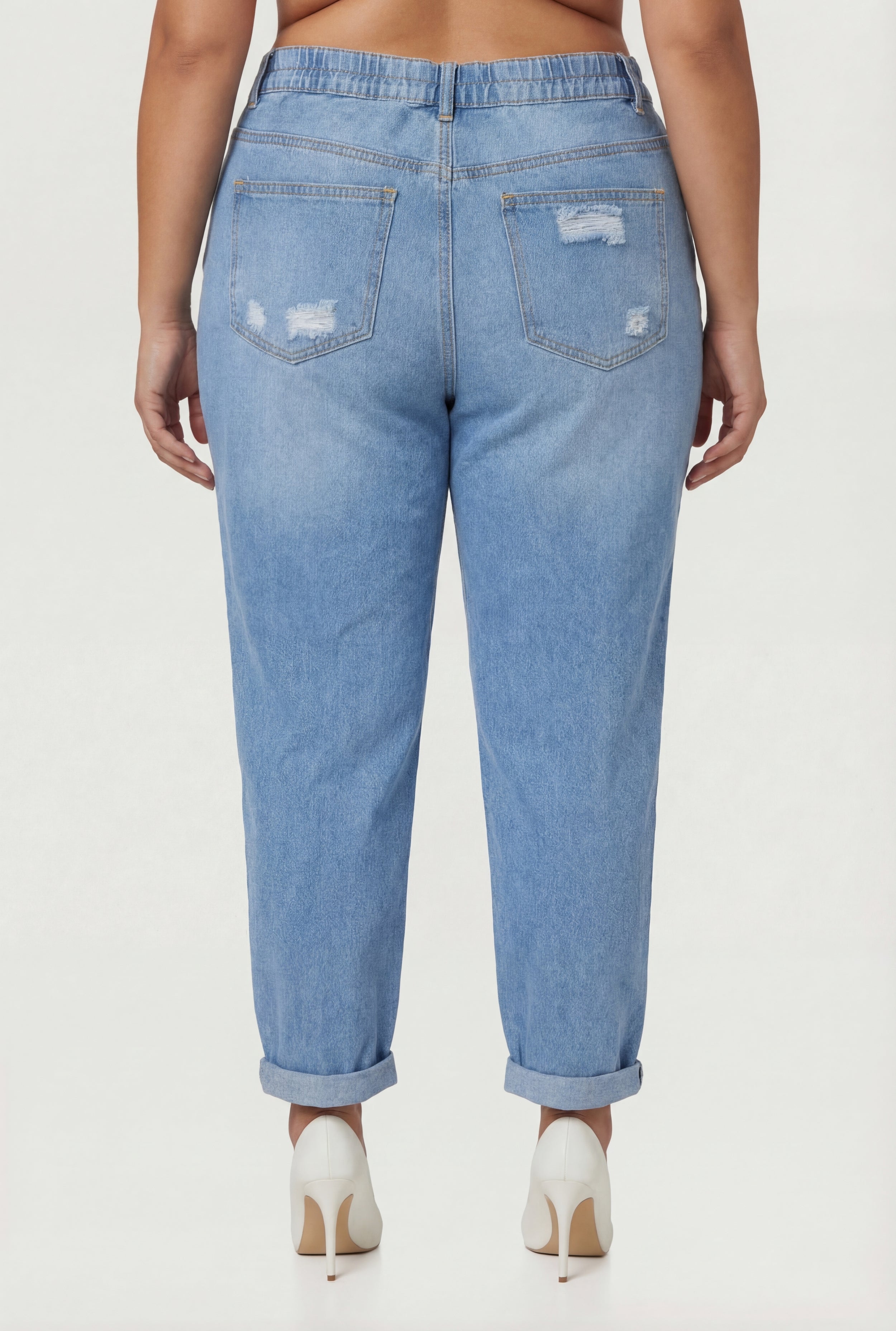 Plus Size WAX Rolled Cuff Distressed Mom Jeans