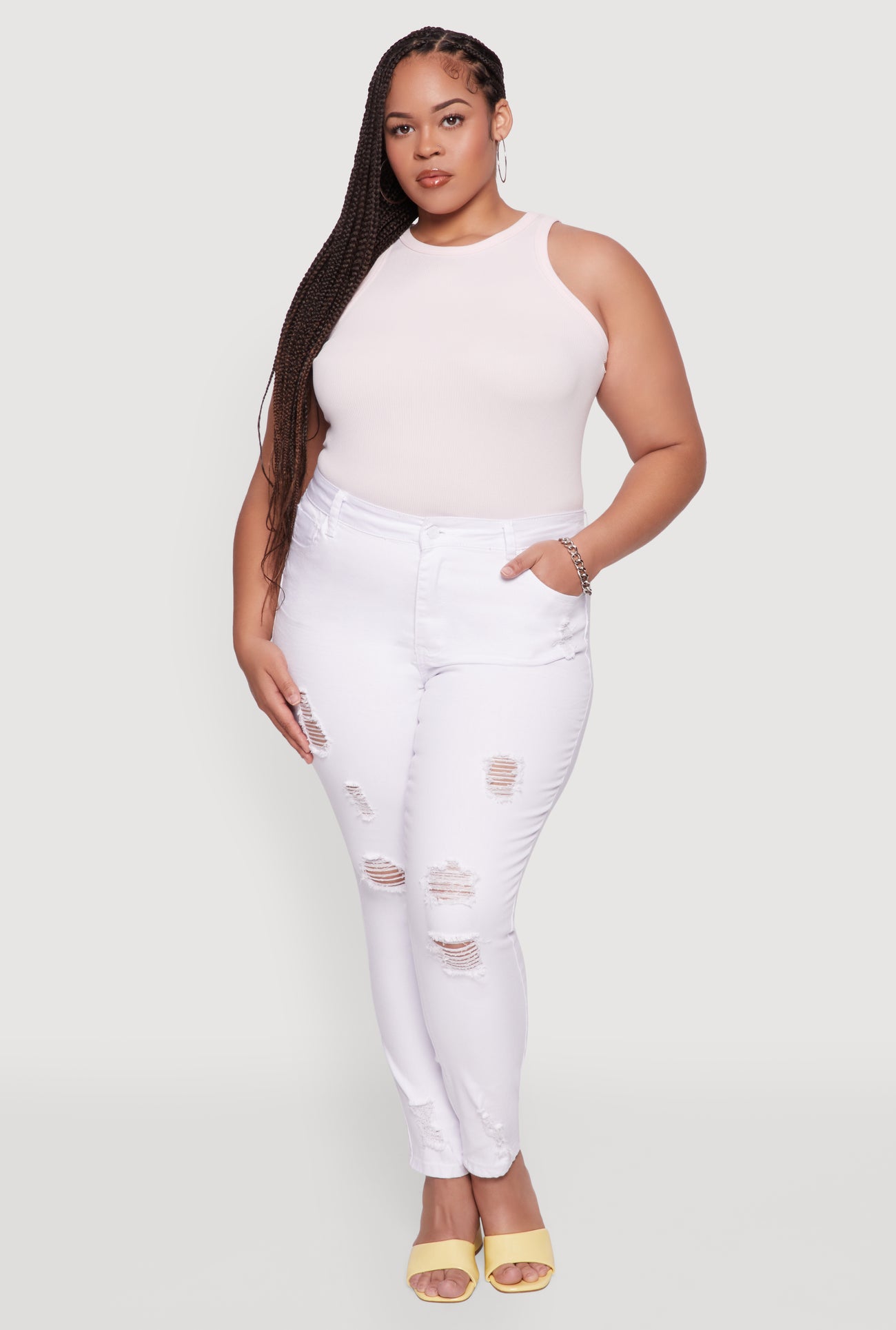 Ripped Skinny Jeans White High Waisted Distressed Jeans Plus Size