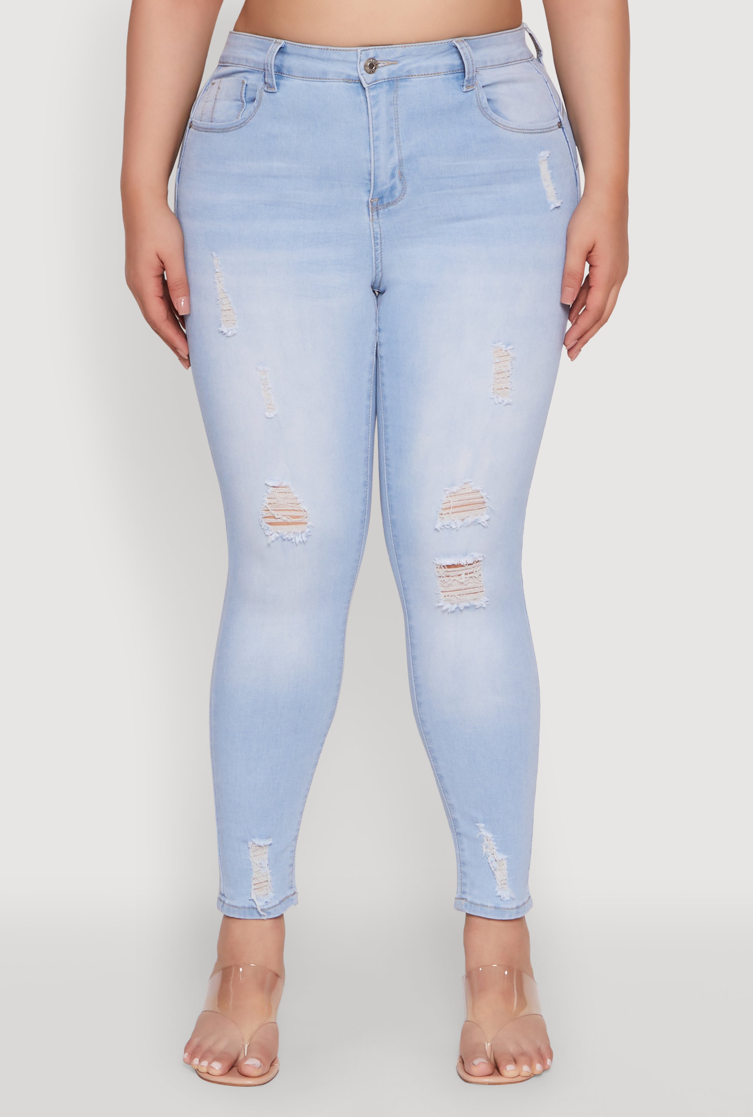 国産品 Plus Size WAX High Rise Distressed Push Up Skinny Jeans パンツ
