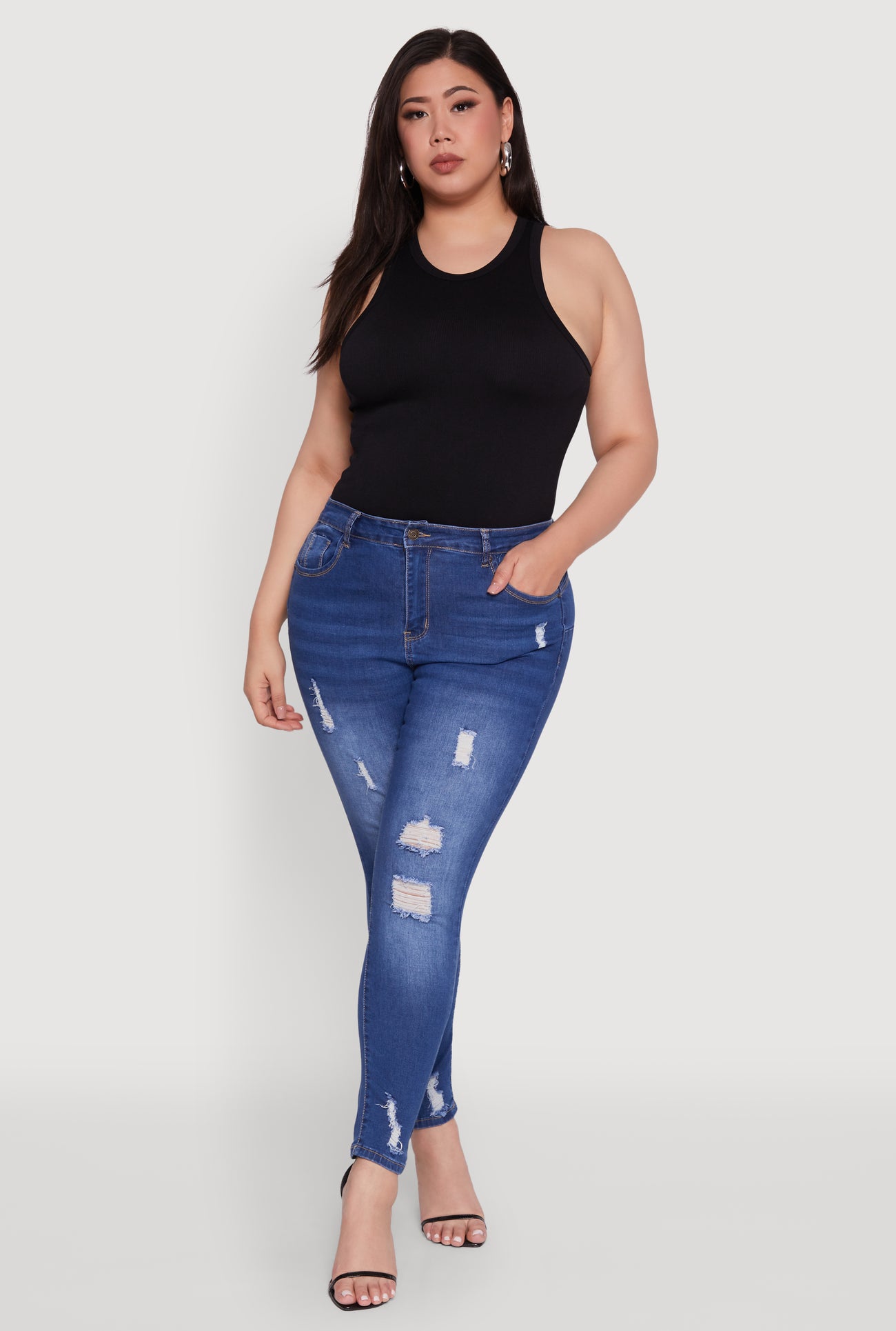 Plus Size WAX High Rise Distressed Push Up Skinny Jeans