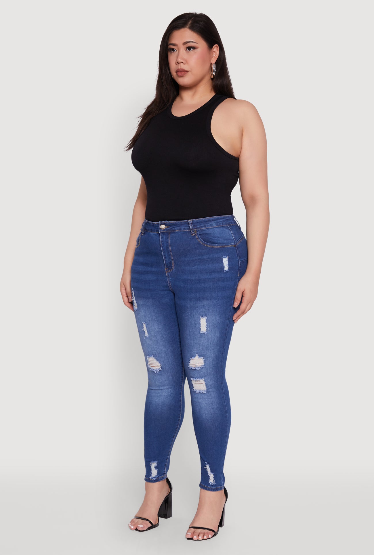 Plus Size WAX High Rise Distressed Push Up Skinny Jeans