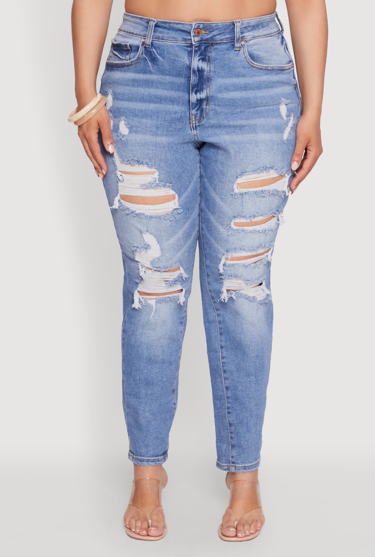 Plus Size WAX High Waist Whiskered Distressed Jeans
