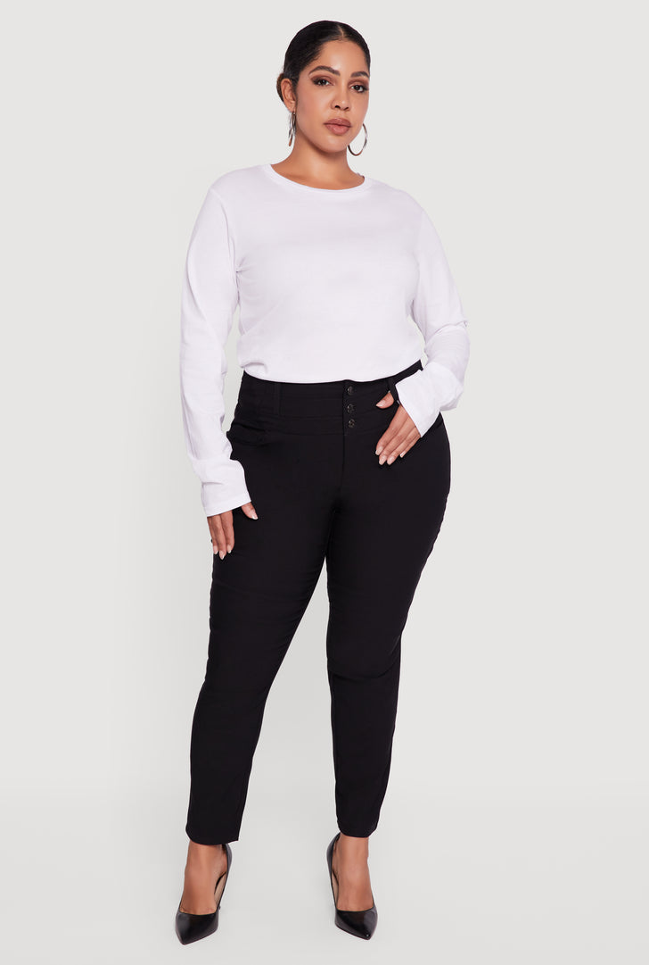 high waisted curvy dress pants Curvy High Waist Wide Leg Dress Pant with Elastic Waistband and Pockets
