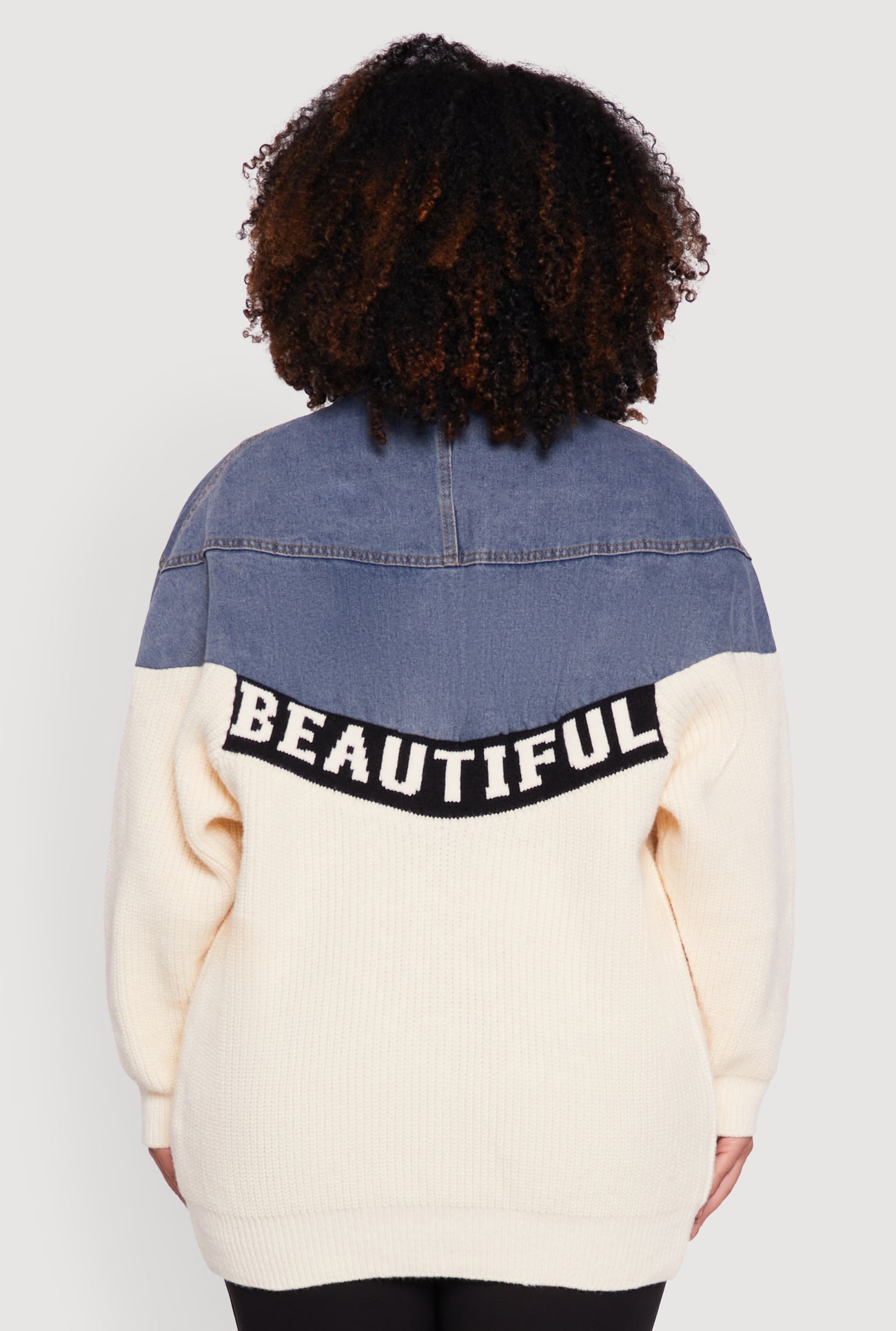 Plus Size Color Block Chic Graphic Knit Denim Jacket