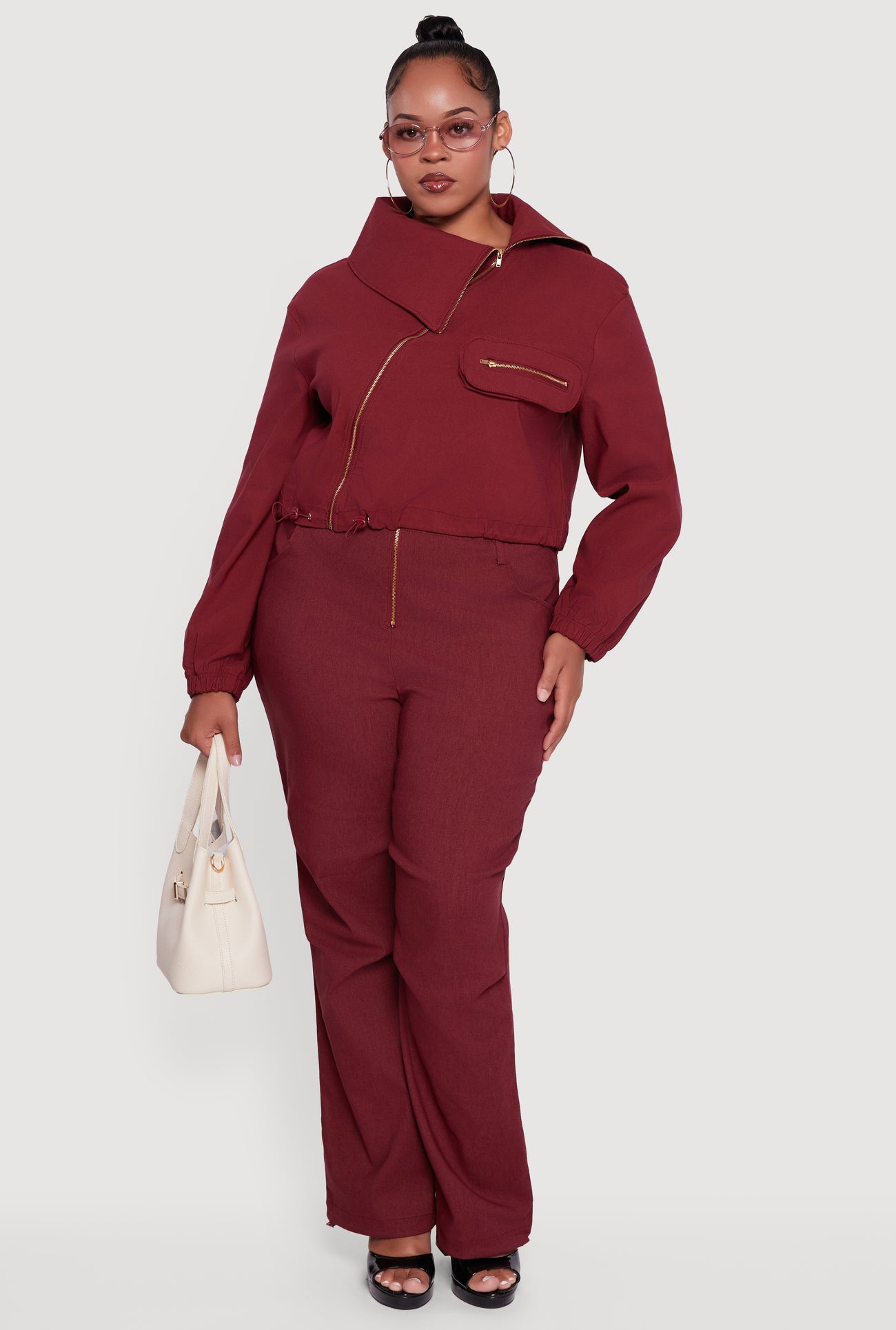 Plus Size Hyper Stretch Asymmetrical Cropped Jacket