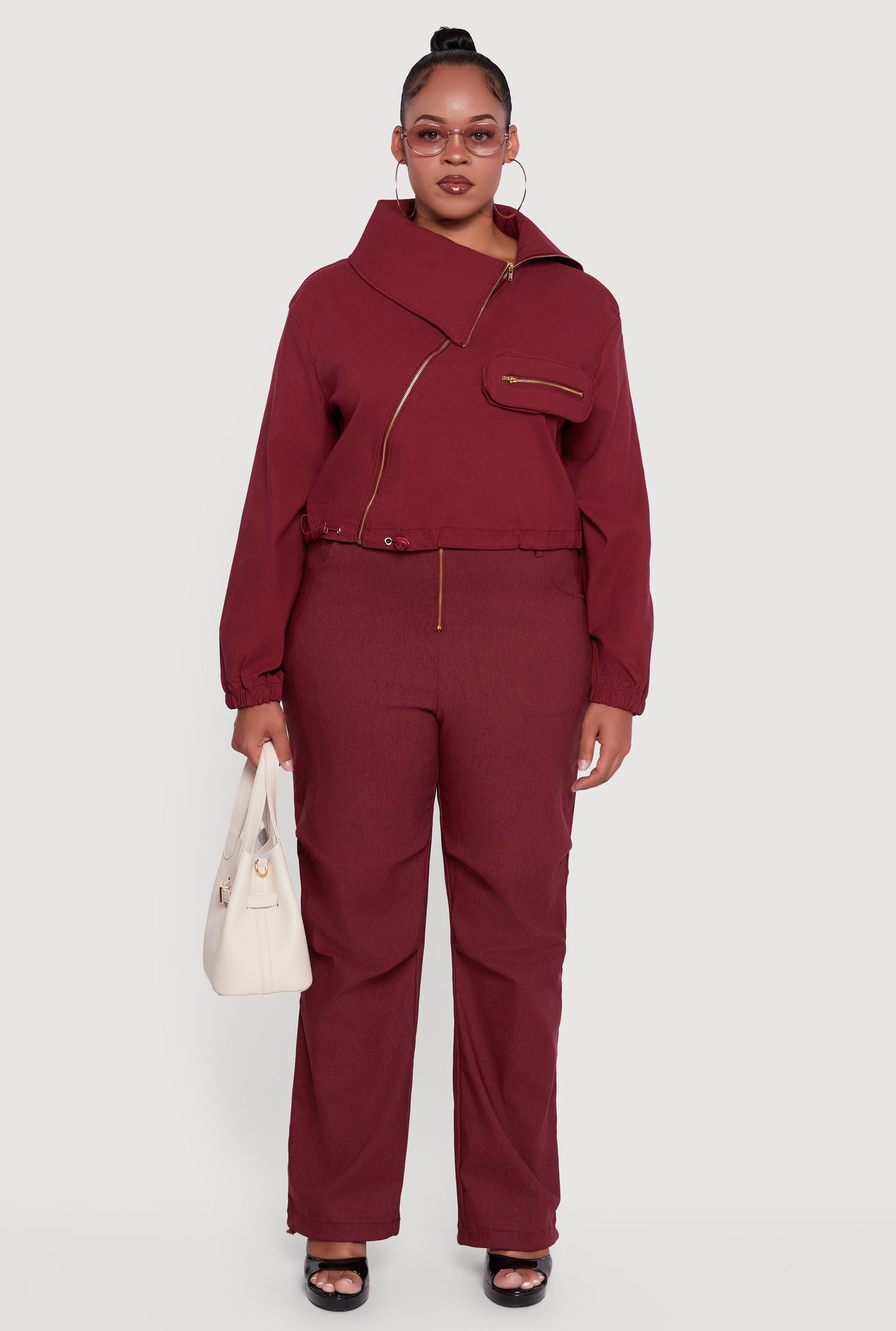Plus Size Hyper Stretch Asymmetrical Cropped Jacket