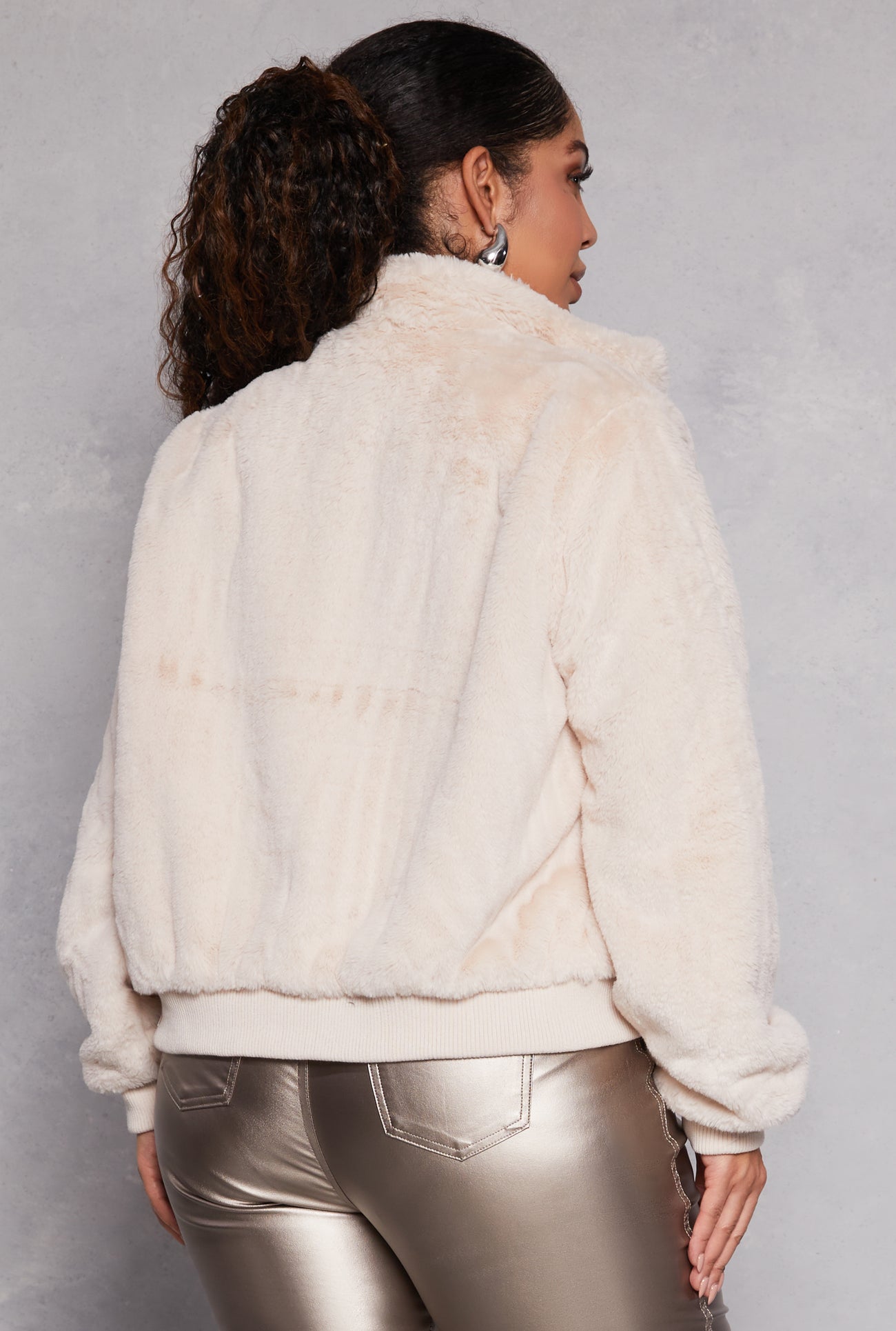 Men's Plus Size Faux Fur Hooded Padded Bomber Jacket