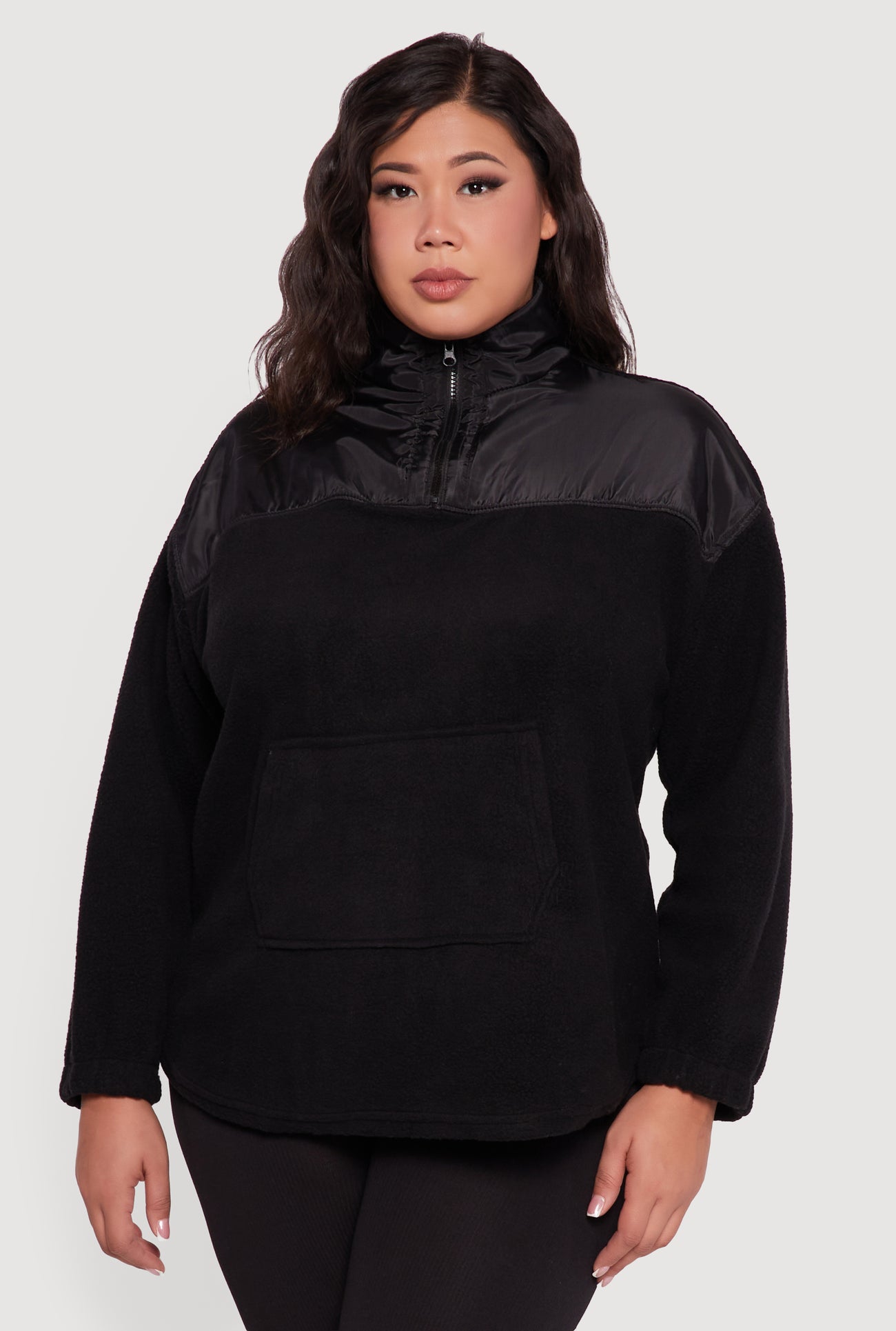 Plus Size Sherpa Pullover Sweatshirt with Kangaroo Pocket