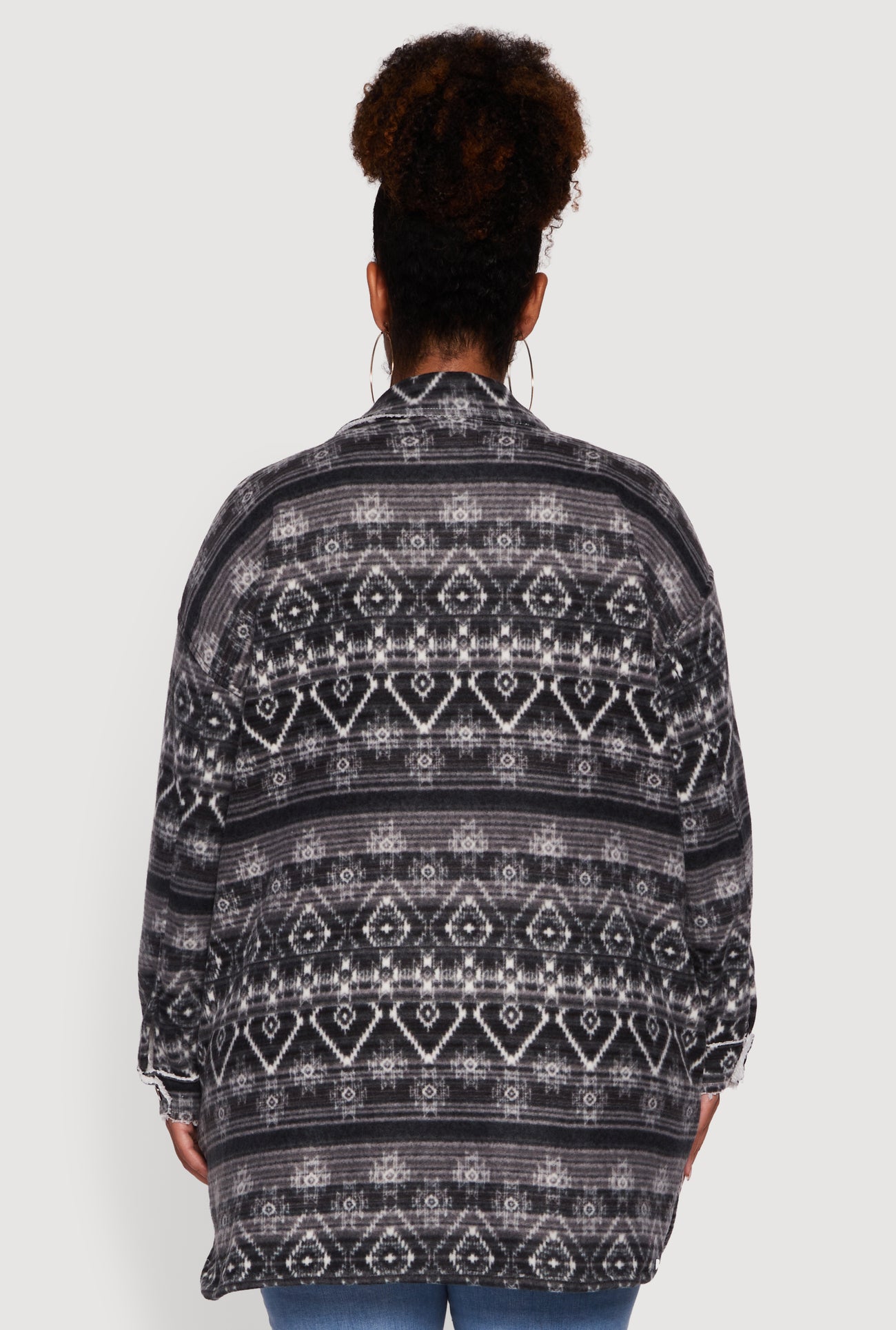 Plus Size Fair Isle Print Sherpa Lined Fleece Shacket