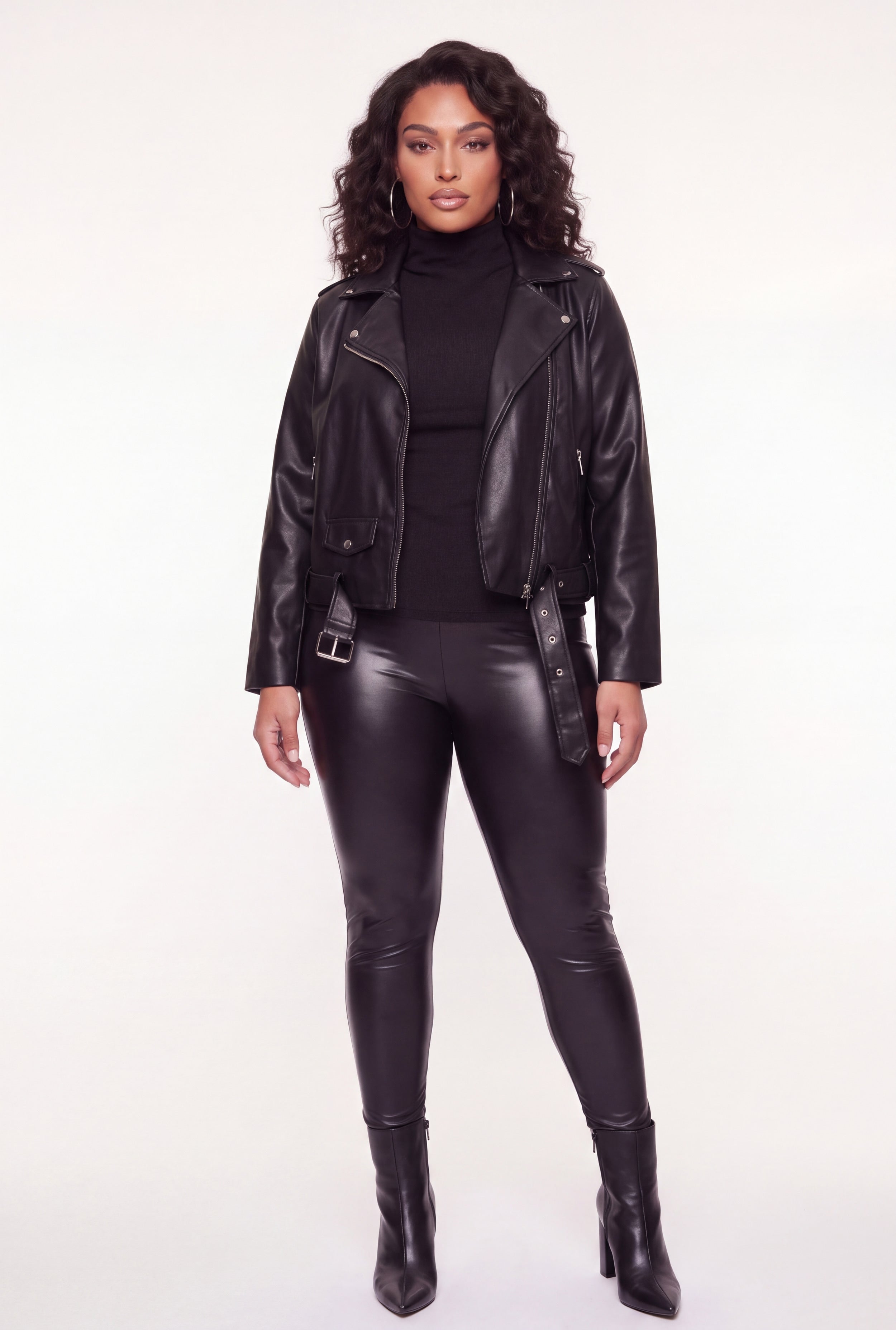 Plus Size Faux Leather Zip Front Moto Jacket