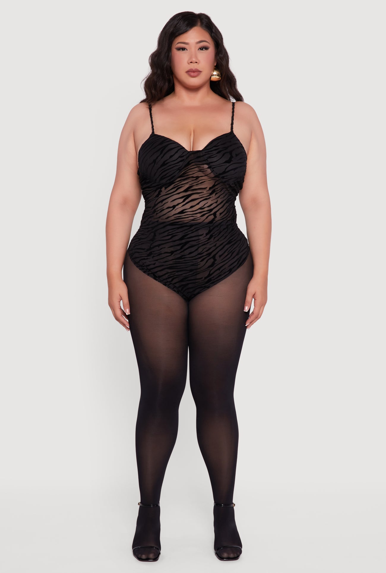 Plus Size Zebra Print Velvet Burnout Padded Bodysuit
