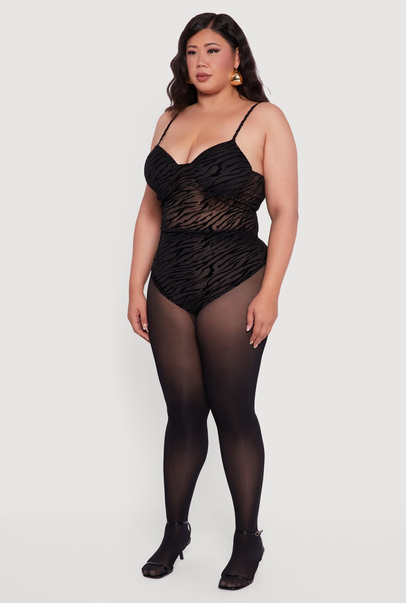 Plus Size Zebra Print Velvet Burnout Padded Bodysuit